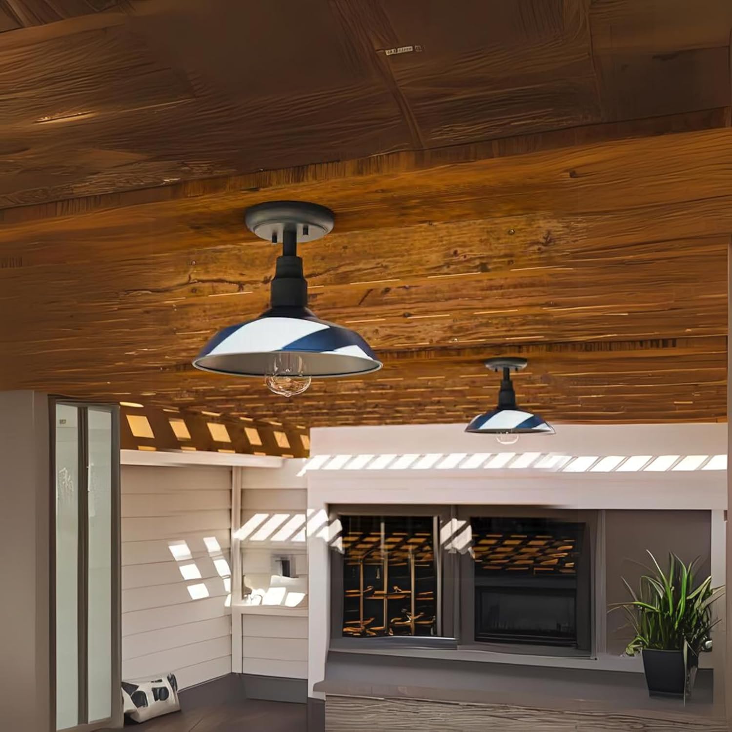 Ceybo 10"" Inch Chic in Dark Blue Finish Semi Flush Mount Ceiling Light Stylish Metal Fixture for Indoor and Outdoor Spaces, Weather Resistant, Small, SHEL000080