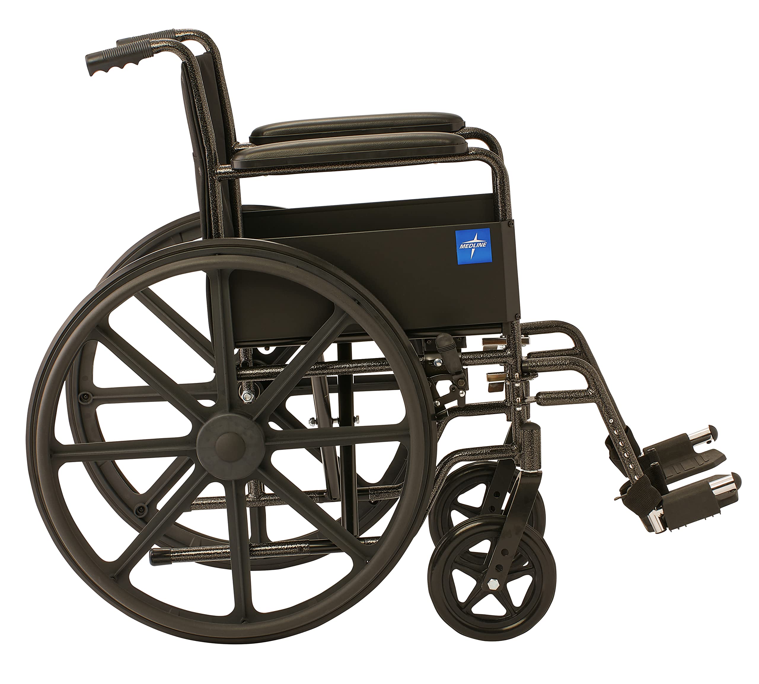 Medline Guardian K1 Basic Wheelchair with Full-Length Permanent arms and Swing-Away Leg Rests, 18"