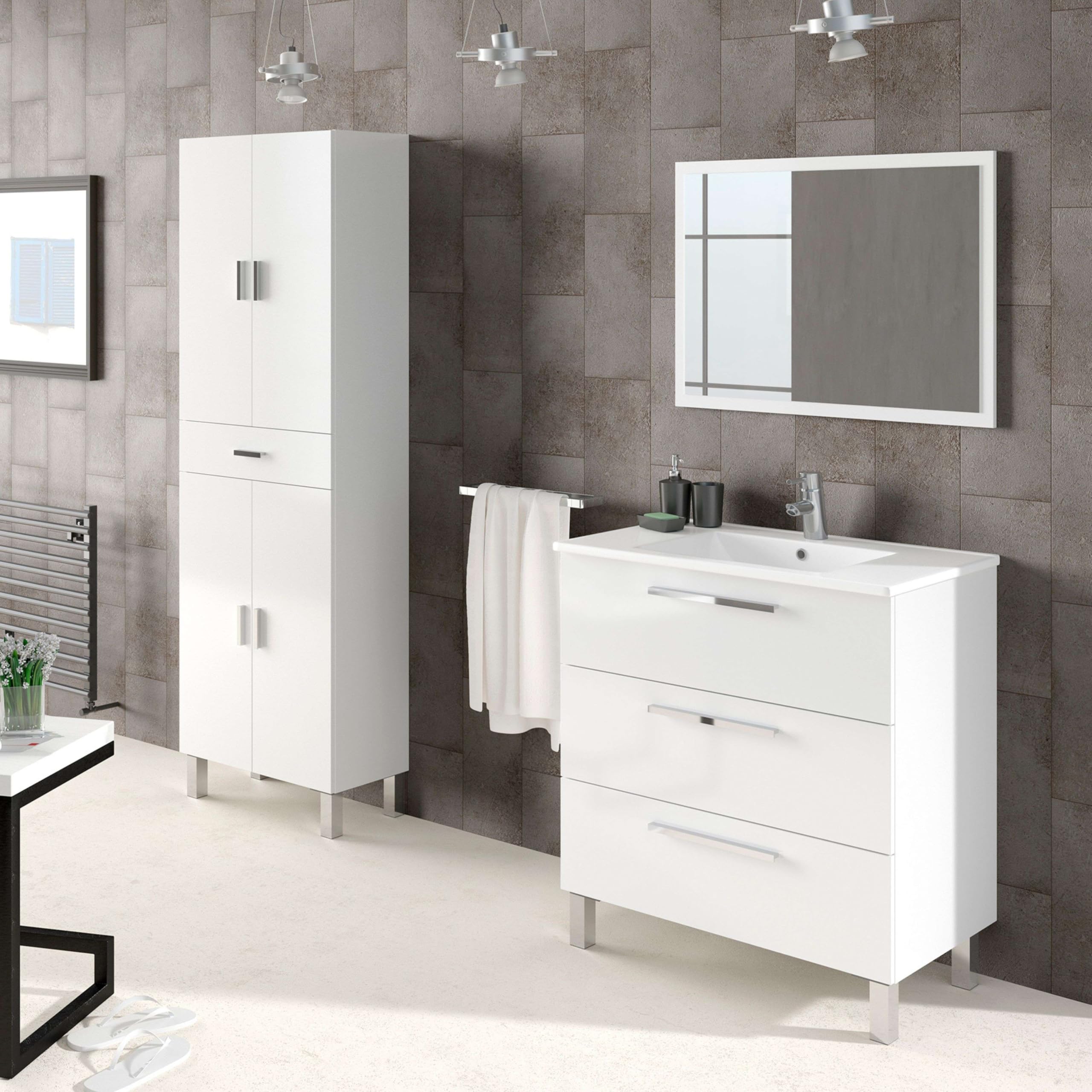 Armario Toscana de Baño - 4 Puertas de 180 x 60 x 29,5 cm - Blanco
