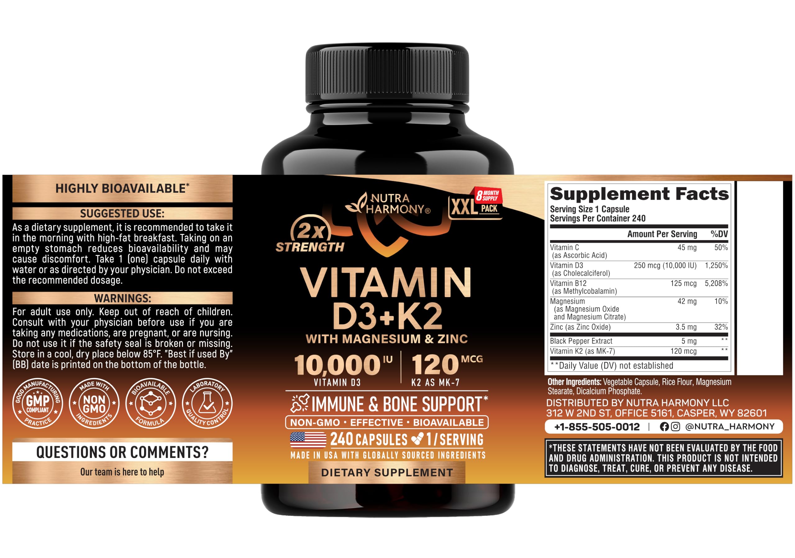 Vitamin D3 K2 - Vitamin D3 10000 iu & K2 as MK-7 120 mcg Complex - 240 Caps — Amazon image 2