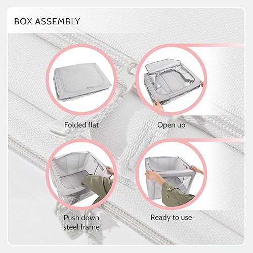 Miniatura 7 de Oxford - Cajas de almacenamiento con marco de acero para debajo de la cama o en el armario, paquete de 2 organizadores compactos (negro con lunares