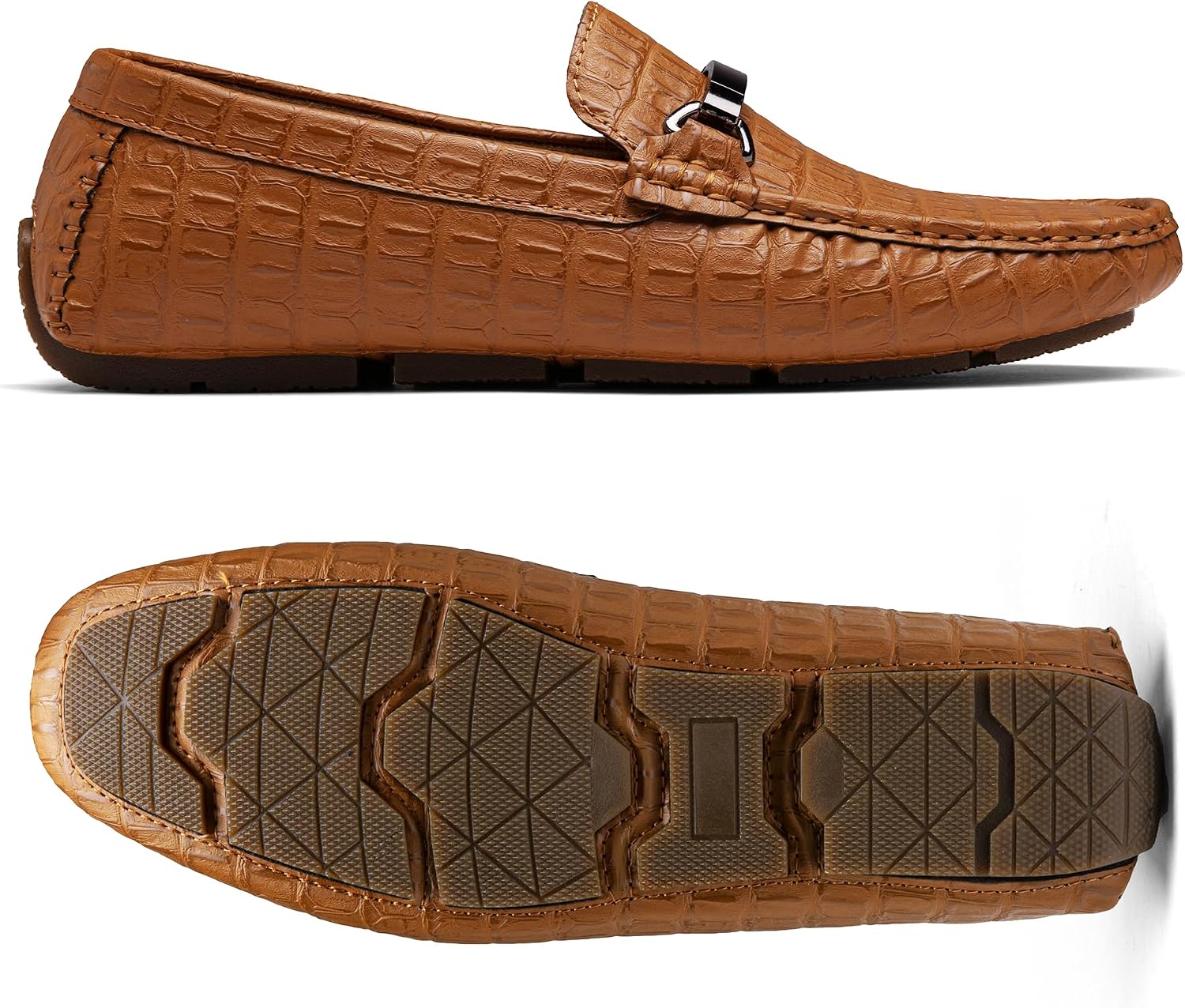 Jousen Mens Crocodile Print Loafers Slip-On Dress Shoes