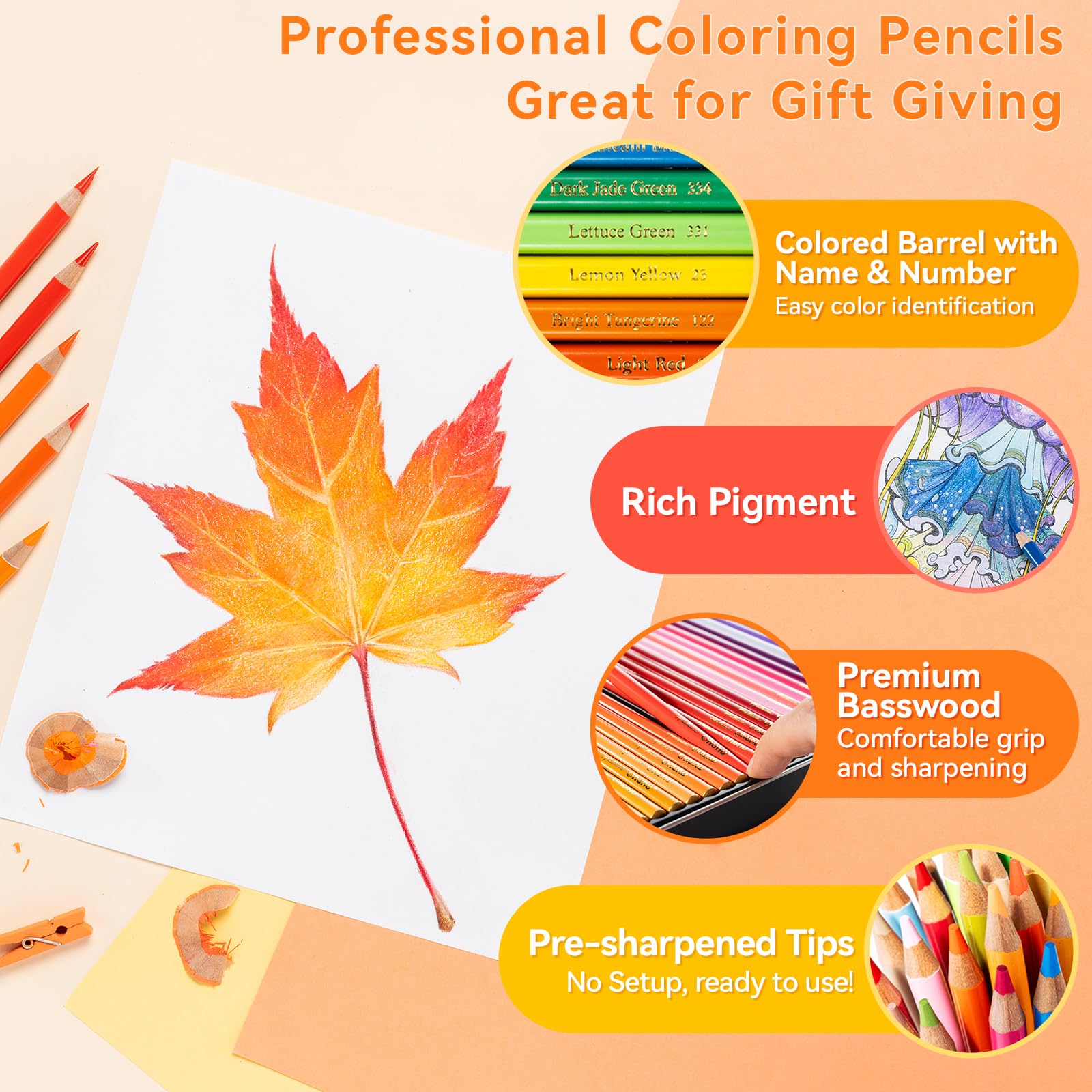 Ohuhu Crayons de couleur, 72 crayon de couleurs professionnel à base d'huile, à haute pigmentation, au cœur tendre et épais de 4 mm, pour les artistes coloristes dessinateurs et portraitistes