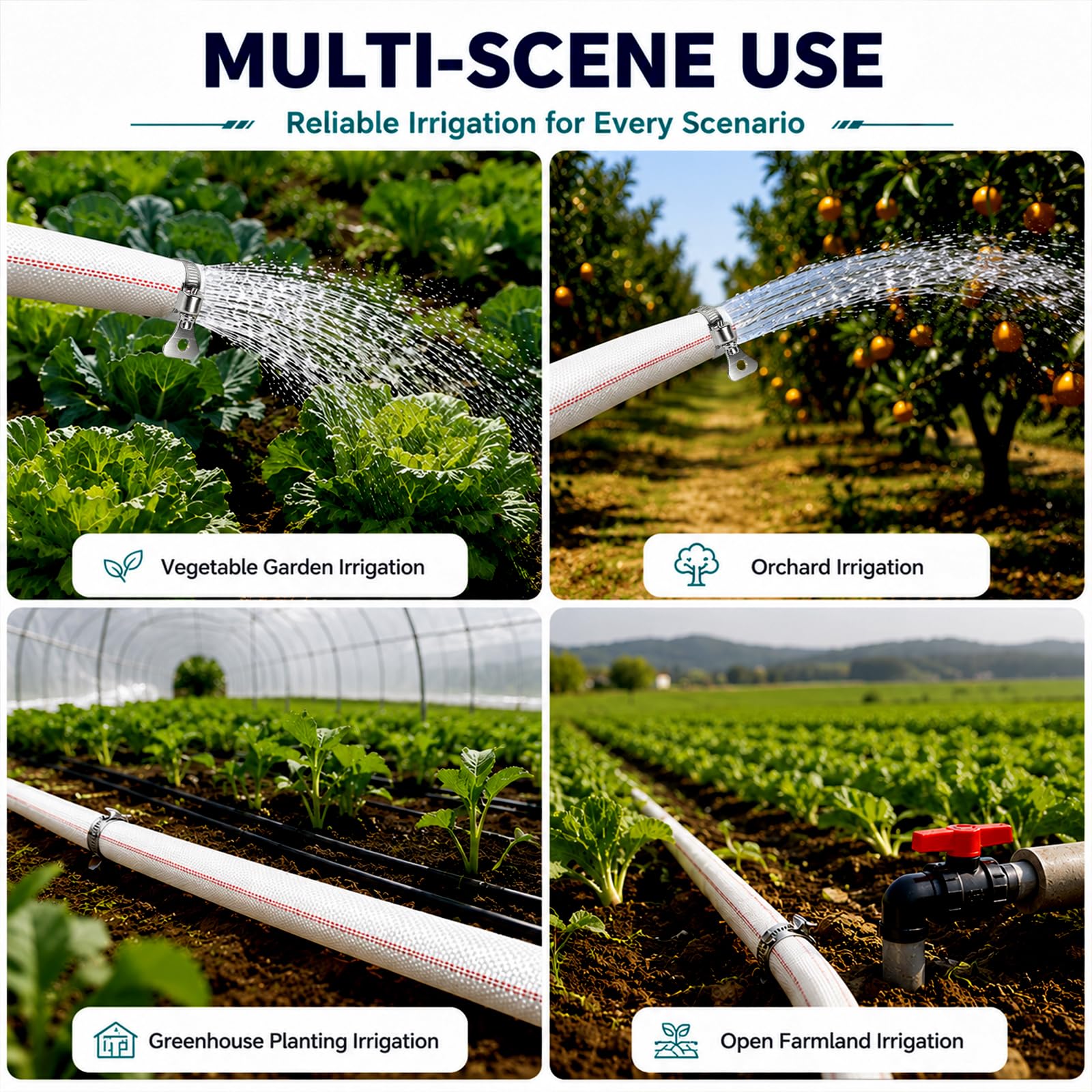Gewebeschlauch 1 1/4 Zoll Flachschlauch Ø 31mm 15m, Robuster Bauschlauch Ablaufschlauch Industrieschlauch feuerwehrschlauch, mit 2 Clips für Tauch Abflussteiche, Schwimmbecken, Gartenbewässerung