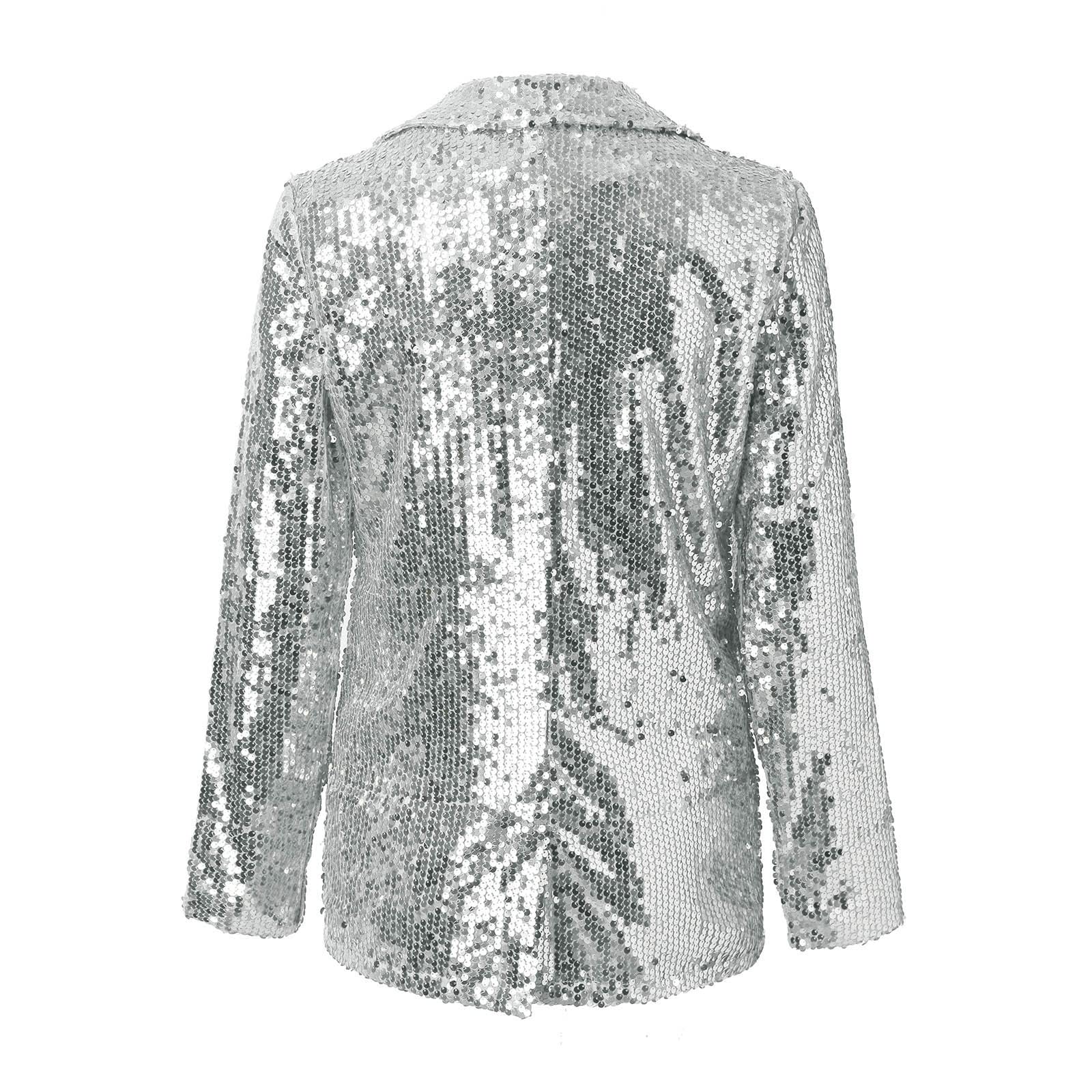 Blazer Décontracté à Revers à Paillettes pour Femmes Veste Pailletée Personnalisée à Manches Longues pour Femmes Adaptée Aux Dîners