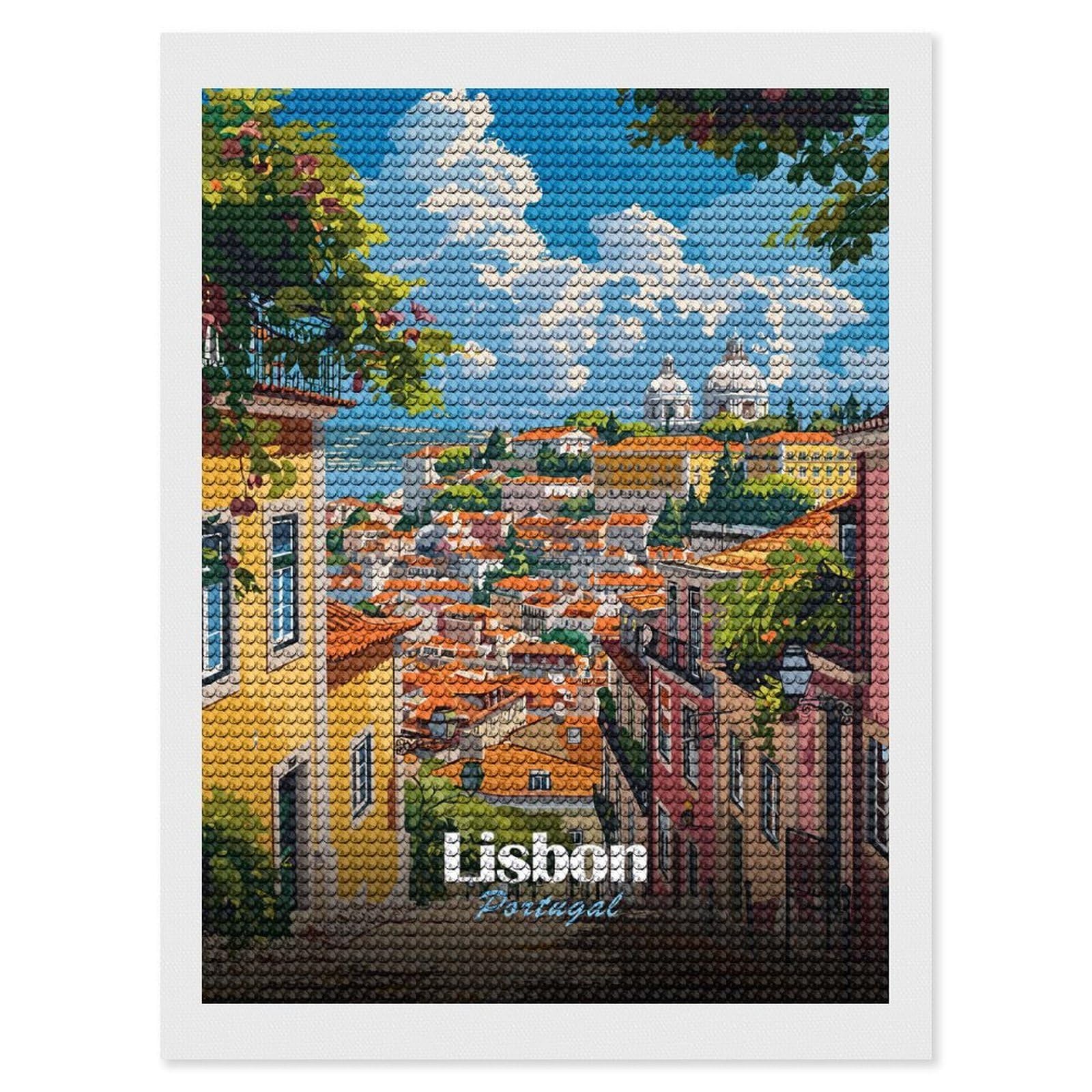 Junmoney Lisbon Portugal Cityscape(2) Diamond Painting Kit 12"x16", Easy Handmade Project, Cosy Home Accent, for Craft Lovers, Holiday Gift Idea