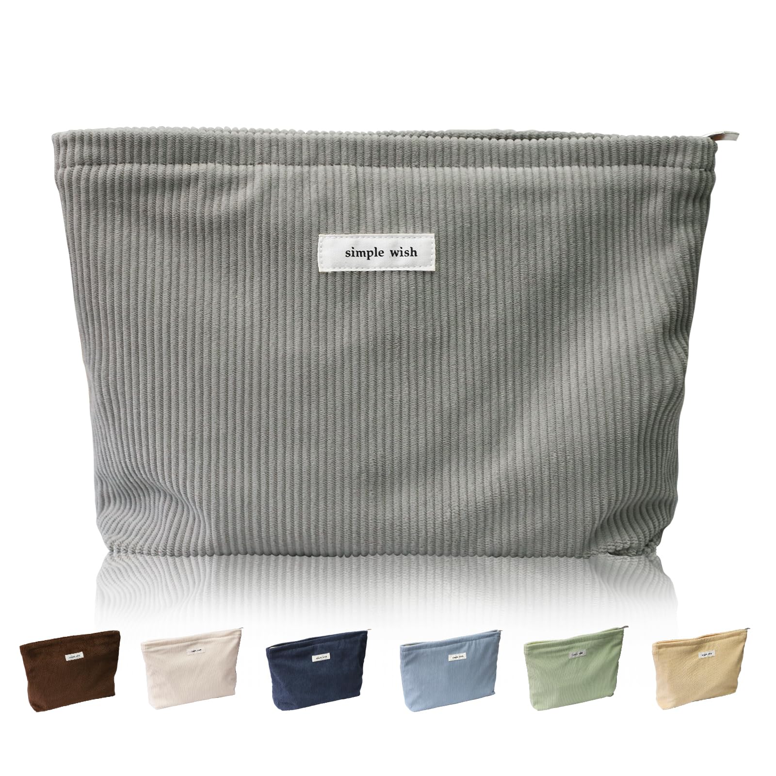 Wudygirl Cosmetic Bags for Women,Large Capacity Travel Makeup Bag,Cute Corduroy Makeup Bag Organizer Handbags Purses Zipper Pouch(Dark Gray)