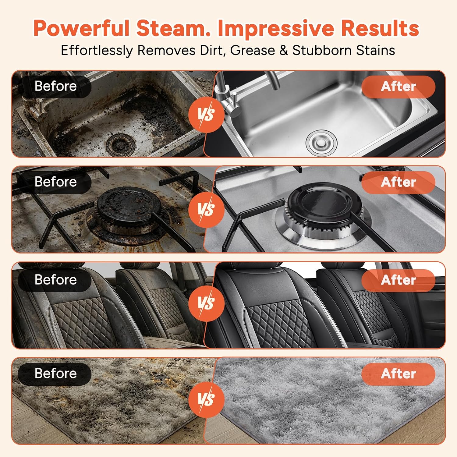 Steam Cleaner for Home & Car, 2500W Pressurized Handheld Steam Cleaner with 1800ML Tank, 10-15s Fast Heat-Up, 248°F Powerful Steam, 4 Bar Deep Cleaning for Tile, Grout, Upholstery & Kitchen Cleaning