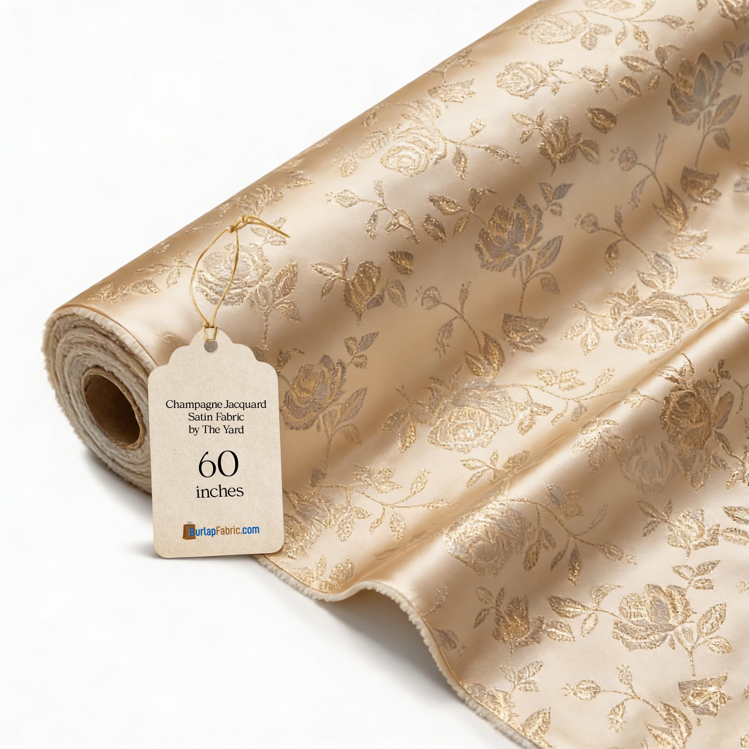Champagne Satin Brocade Jacquard Fabric by The Yard โ Woven Floral Fabric, Luxurious Sheen, Lightweight and Crisp Drape โ Ideal for Dresses, Lingerie & Satin Tablecloths โ 58โ Wide, Sold by The Yard