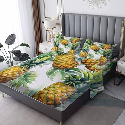 Sábanas de piña divididas tamaño King para cama ajustable, sábanas de frutas tropicales, sábanas y fundas de almohada, juego de 5 piezas - 2 sábanas