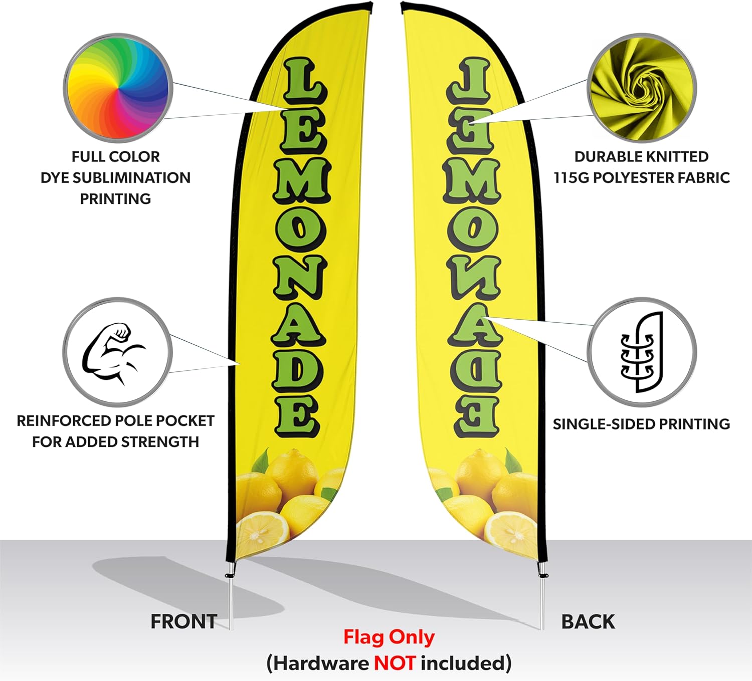 LookOurWay Feather Flag Banner - 12 Feet Tall Advertising Flags for Outdoor Business and Events Promotion - Swooper Flag Only - Juice Flag - Lemonade Yellow (10M1200616)