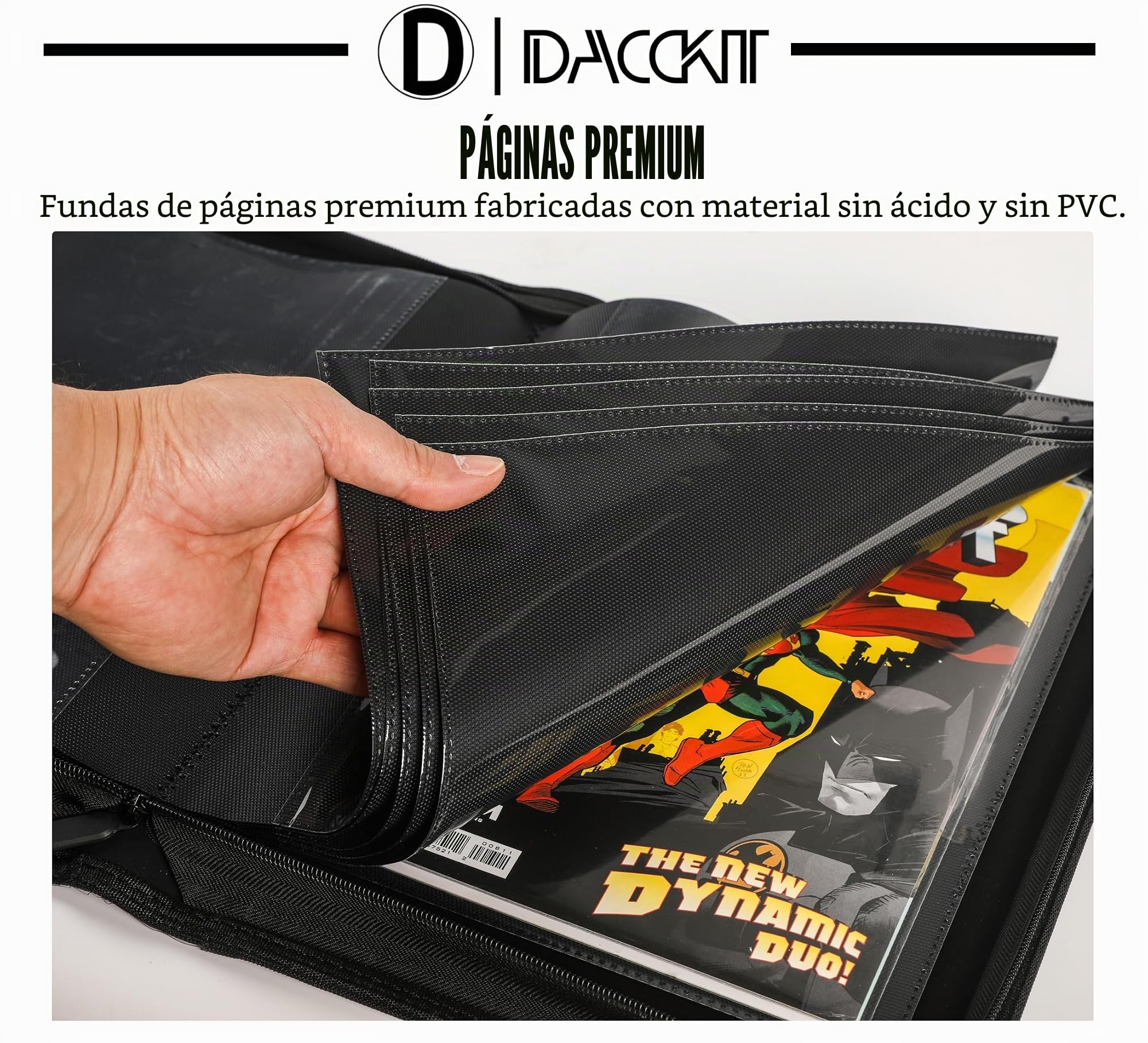 D DACCKIT Carpeta de cómics, álbum de cómics con fundas para cómics regulares y cómics en bolsa y abordado, carpeta de almacenamiento de cómics con capacidad para 24 cómics (modelo A, negro clásico)