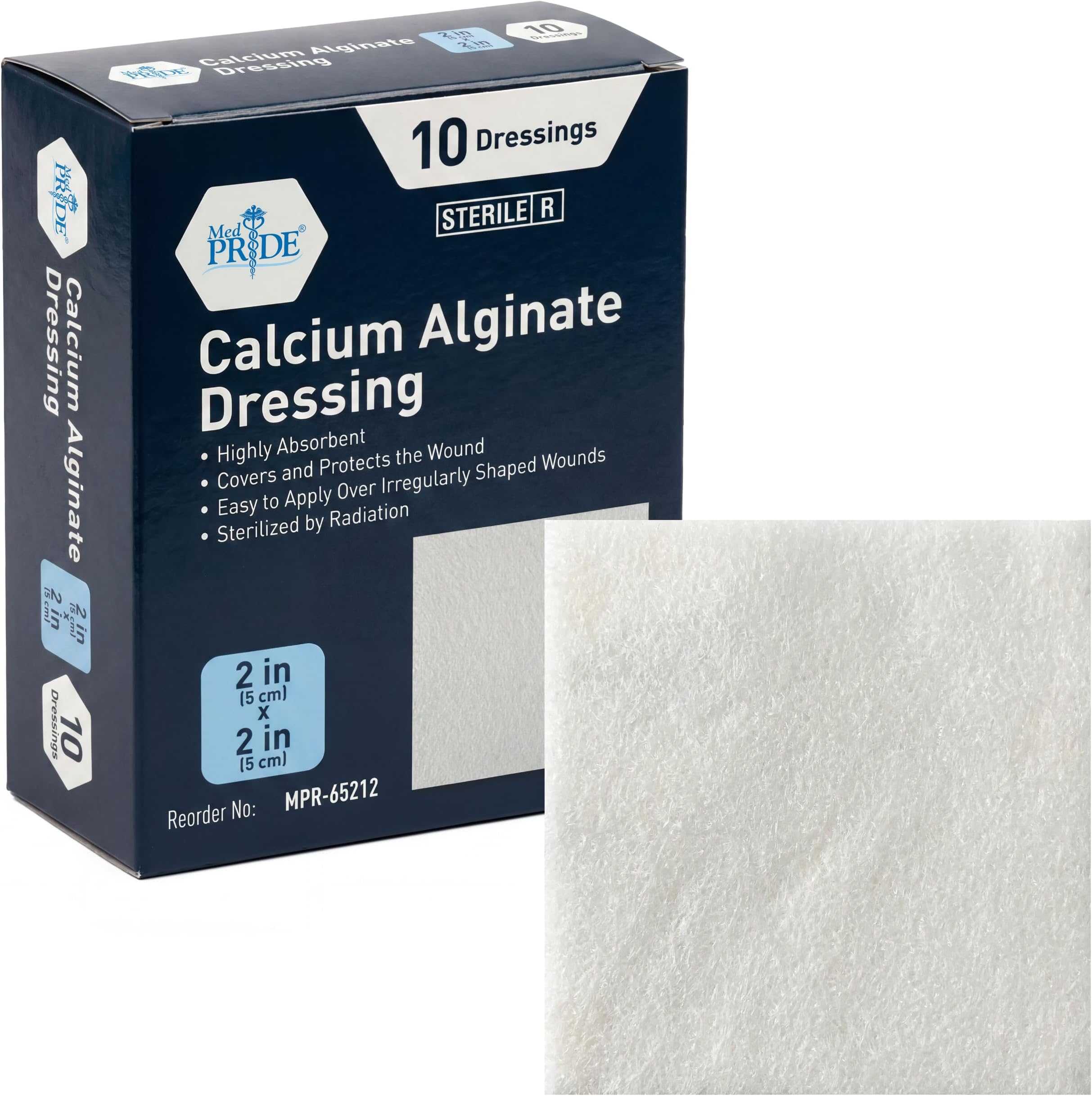 MED PRIDE Sterile Calcium Alginate Wound Dressing Pads 2x2 in,10-Pack