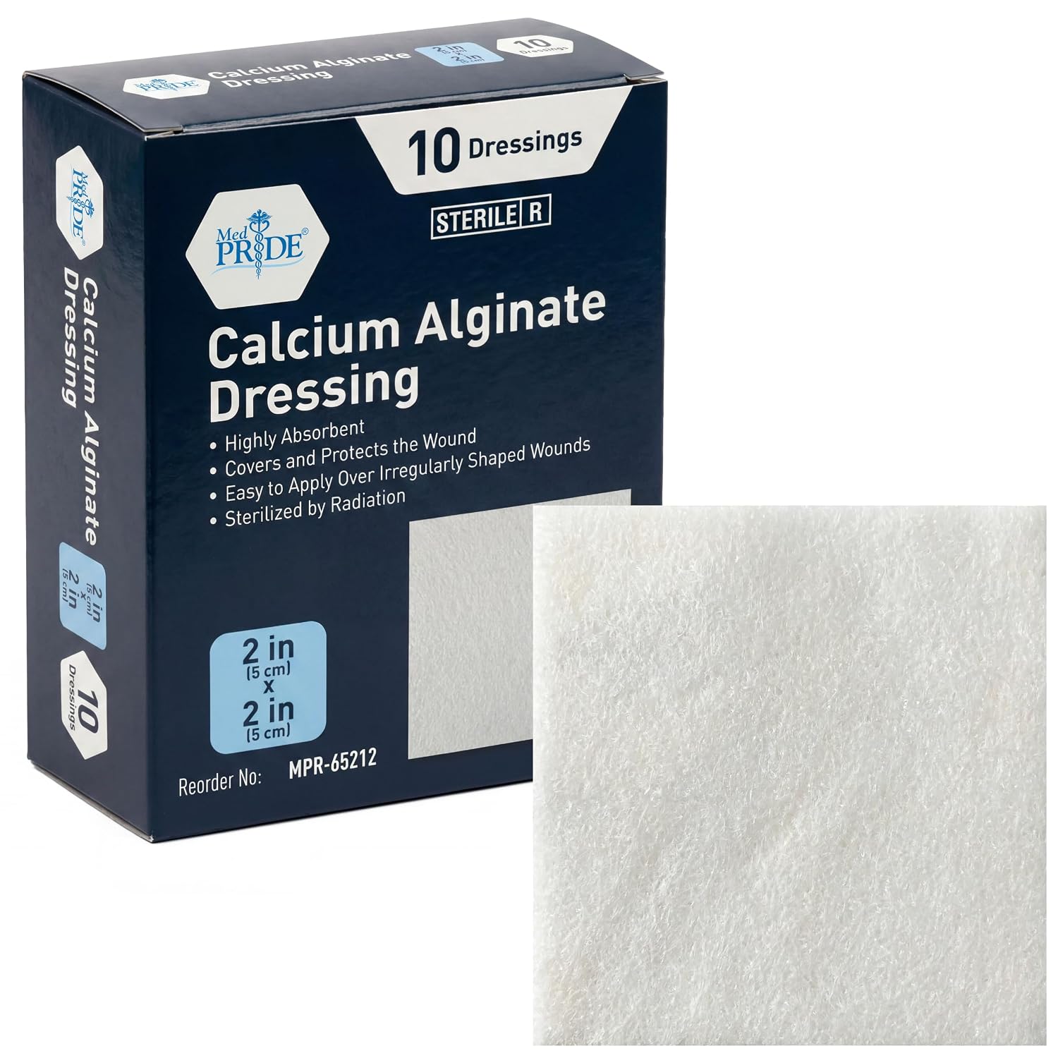 MED PRIDE Calcium Alginate Wound Dressing 2x2 in, Antimicrobial Sterile Alginate Dressing, Highly Absorbent, Non-Stick, Gentle on Skin