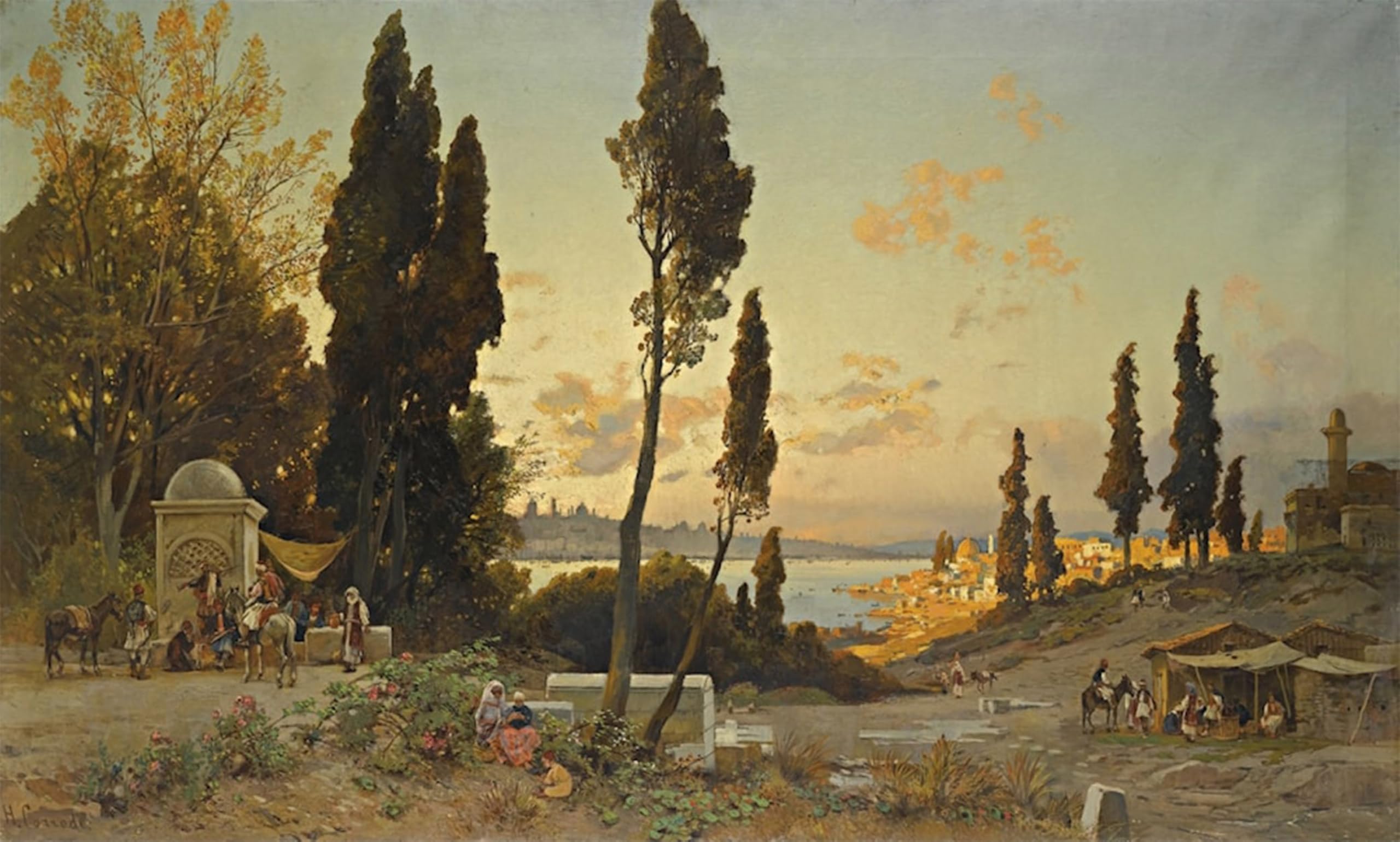 ARTXLXXBN Famous Prints Artwork Pictures Poster Painting Art View Across the Bosphorus Constantinople by Hermann David Solomon Corrodi Artwork Landscape Pictures for Home Decor 60x90cm