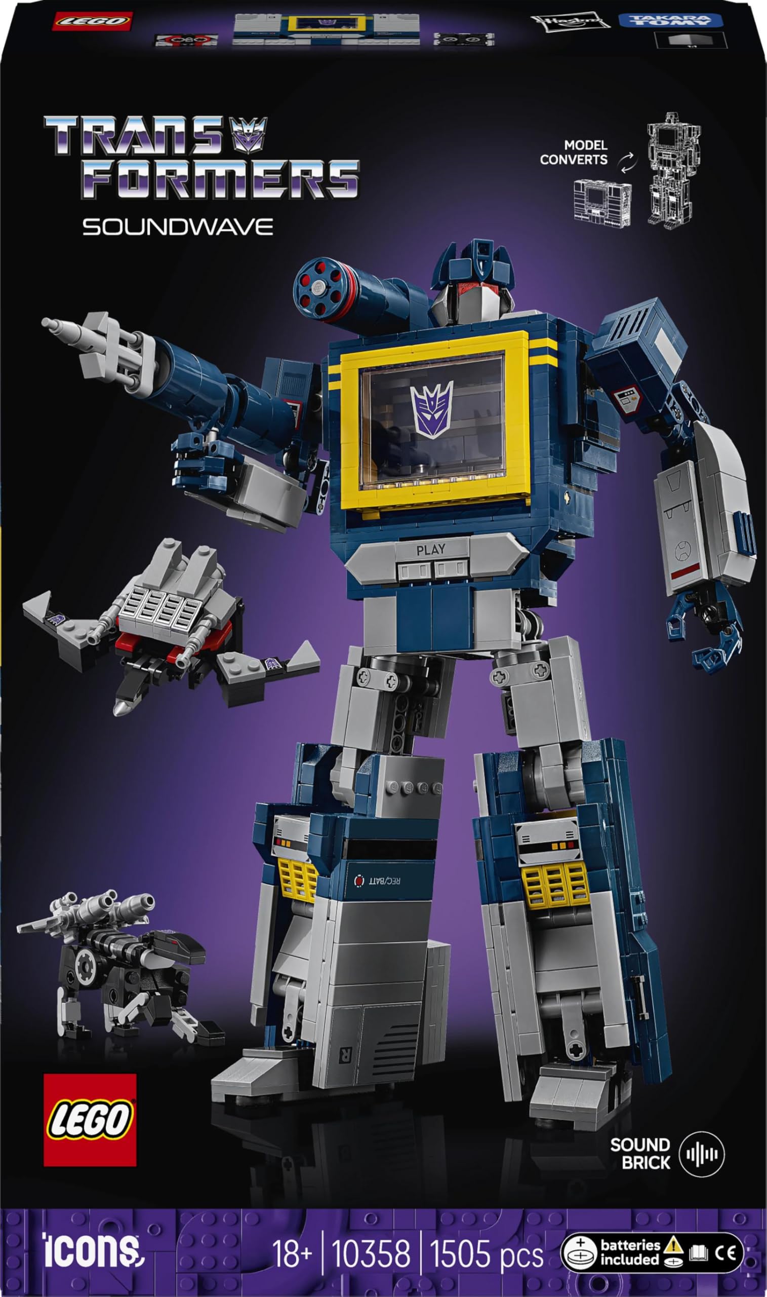 LEGO Icons Transformers: Soundwave 10358 | Model kolekcjonerski, zestaw konstrukcyjny dla dorosłych, prezent dla fana Transformers, dekoracja z klocków, 1505 elementów