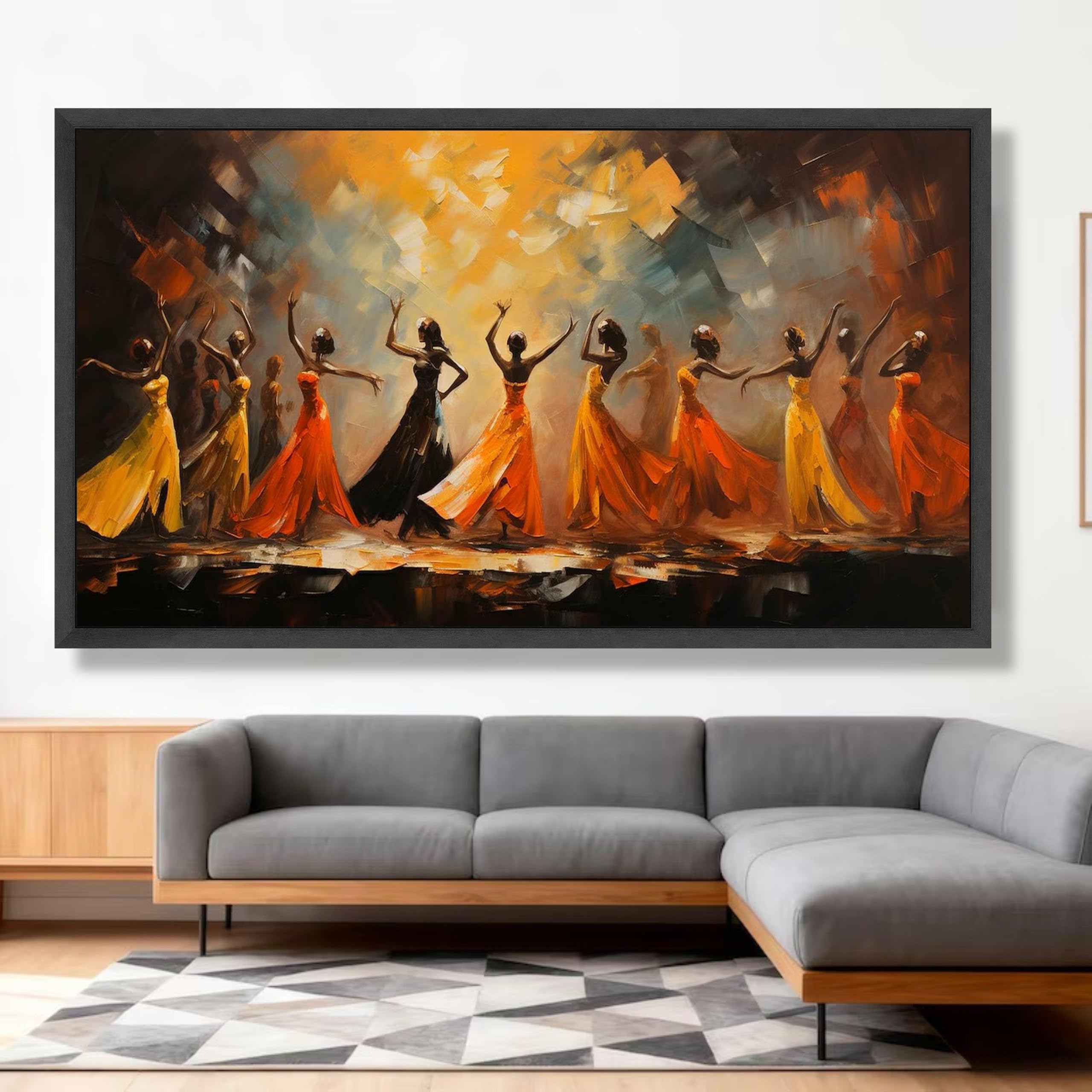 LMYCHENG Abstrakcyjny obraz olejny tańczące kobiety na płótnie kolorowe tańczące kobiety plakaty i druki do dekoracji ścian (30 x 50 cm / wewnętrzna ramka)