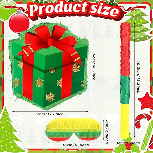 Miniatura 2 de Hiboom Piñata de Navidad con venda, murciélago y confeti, piñata navideña para Navidad, tema de invierno, suministros de fiesta de cumpleaños,