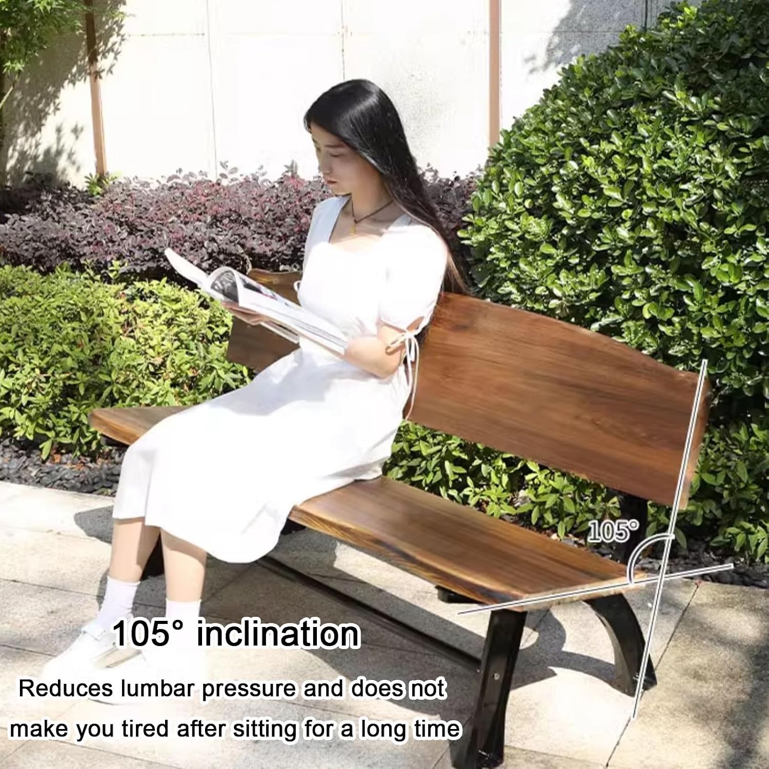 Wooden Garden Bench, Leisure Park Bench Chair, 2-3Person Bench Seat with Backrest, Wood Bench for Patio, Outdoor(Blue,120cm)