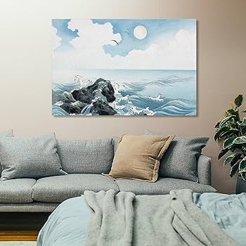 Amazon.co.jp: 絵画 岩に打ち寄せる波インテリア 絵画 日本の