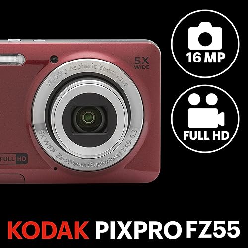 Miniatura 3 de Kodak PIXPRO FZ55-RD - Cámara digital de 16 MP con zoom óptico 5X, gran angular de 28 mm, video Full HD 1080P, pantalla LCD de 2,7 pulgadas para