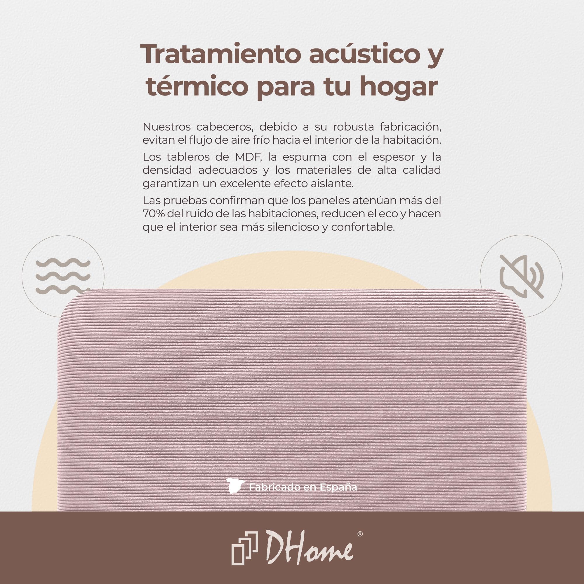 DHOME Cabecero Tapizado Liso Redondeado Pana Premium para Pared Acústicos Cabeceros Absorbentes Cabezal Cama Dormitorio (Rosa Palo, 80cm)