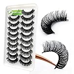 3d Plant Fibre Russian Strip Lashes, D Curl Lash Strips, Natural False Lashes Mink, Wispy Fake Lashes, D Curl Strip Lashes, NaturalWispies Mink Eyelashes, Faux Mink Eyelashes Natural Look (DC08)