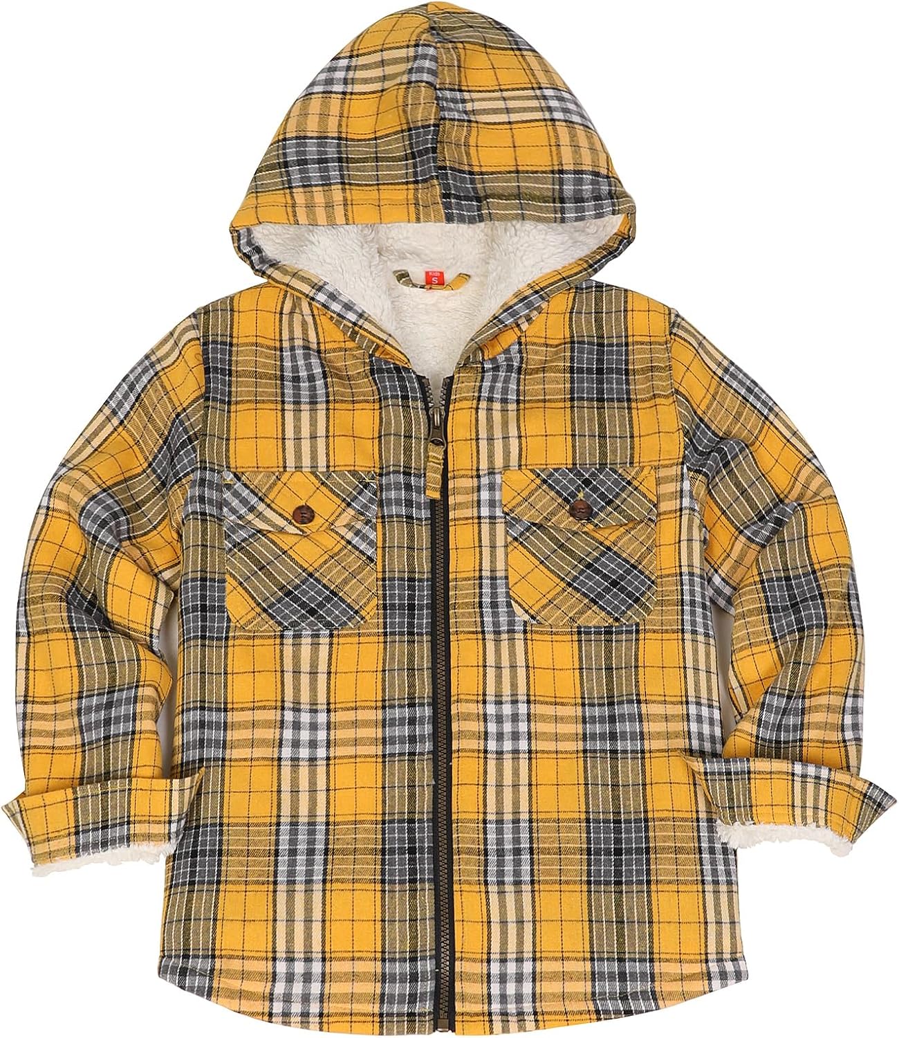 ThCreasa Boys Plaid Flannel Jackets Sherpa Lined Zip Up Long Sleeve Warm Flannel Shirt with Hood