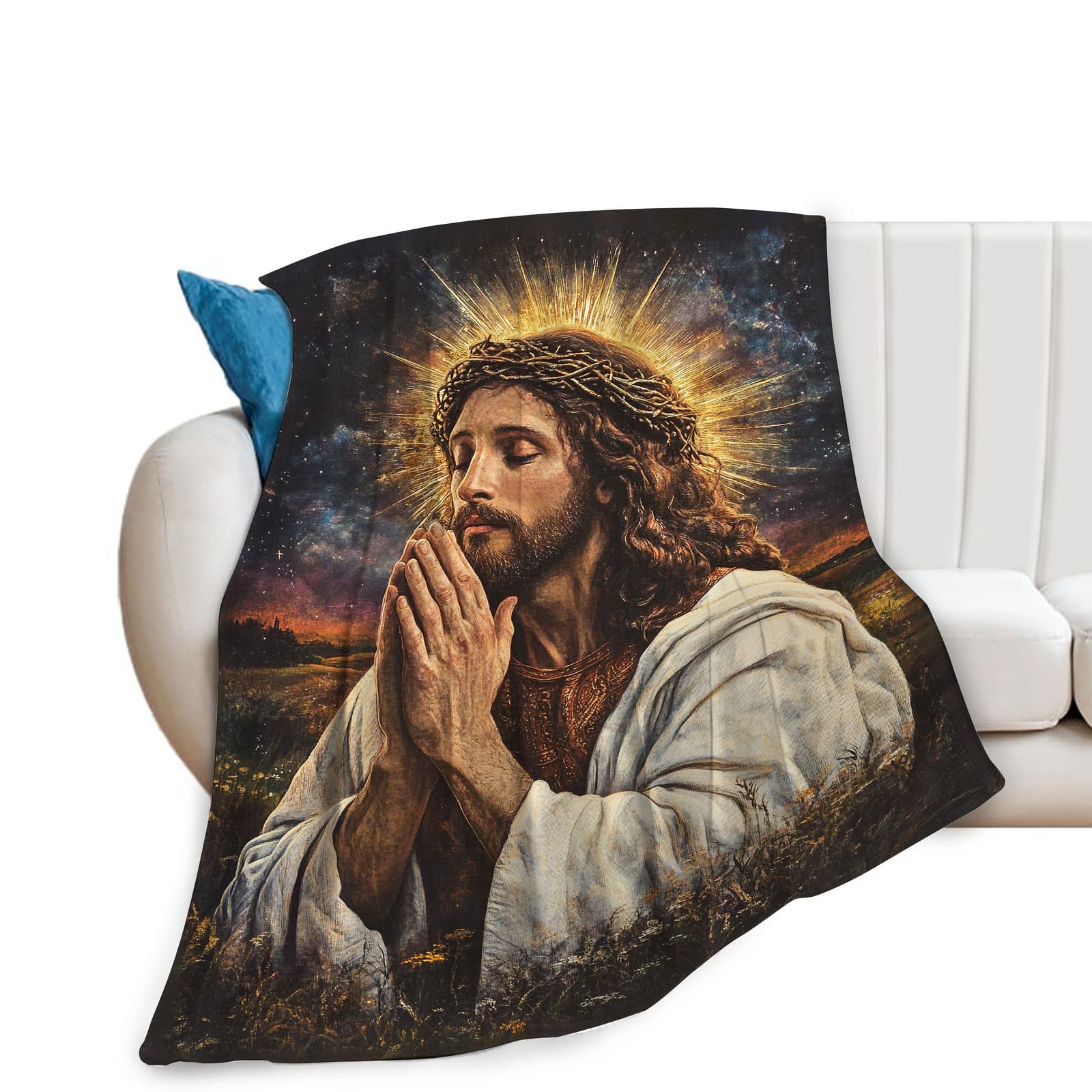 Jesus Christ Throw Blanket Christian Religious Faith Cross Blanket Bible Verses Inspirational Prayer Jesus Catholic Gifts Scripture Spiritual Soft Fluffy Fleece Throw for Couch Sofa Bed 50"x60"