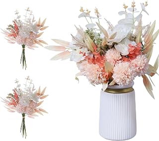 2pcs Boho Style Artificial Flower Bouquets,17 Inch Bohemian Style Fall Flower Wedding Bouquets for Bridal Bridesmaid,Rustic Home Décor Centerpiece(Champagne Color Scheme)