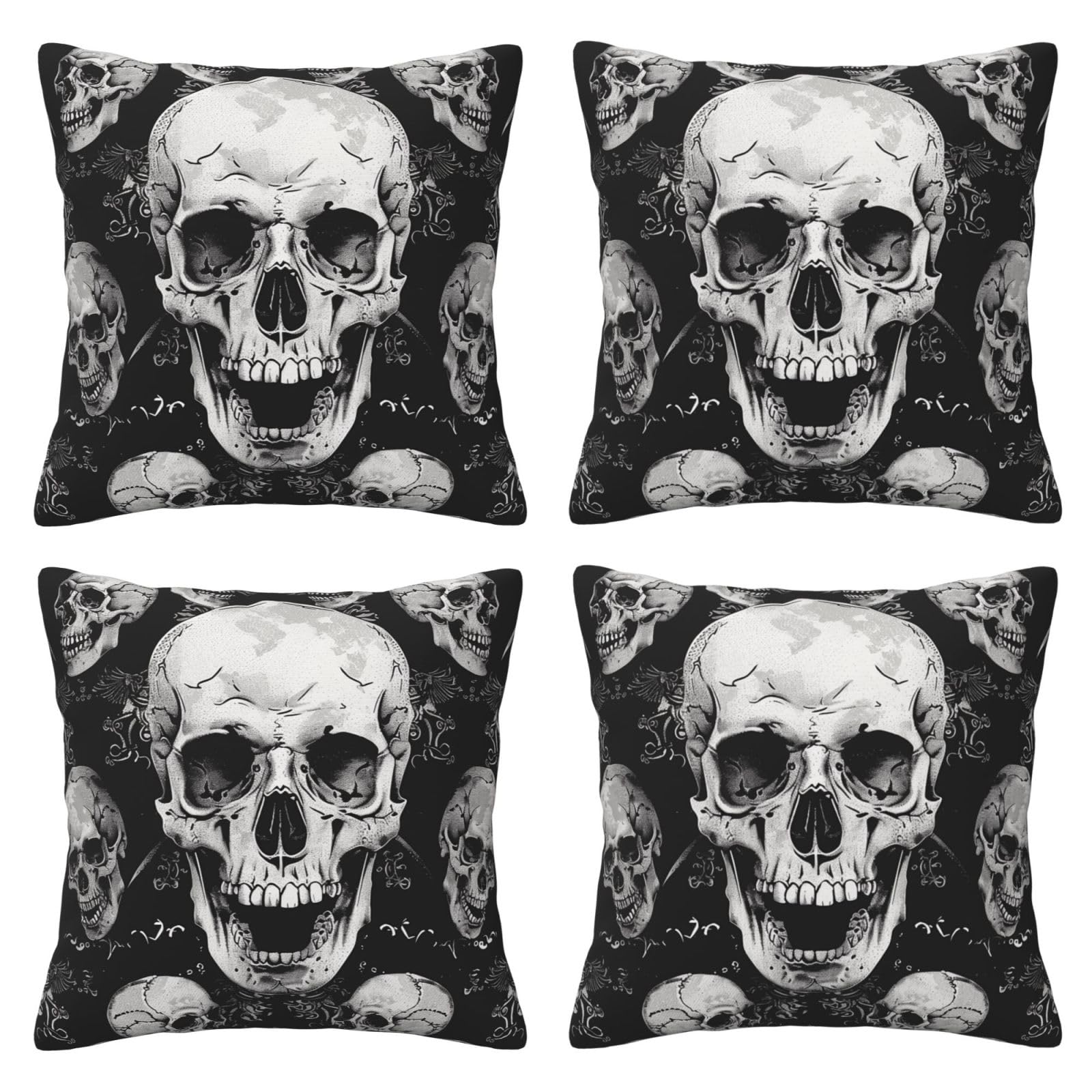 skull background Throw Pillow Cases 4 Pack Square Pillowcases Super Soft Pillow Protectors With Zipper for Couch Livingroom Sofa Bed Office Car,30x30 CM