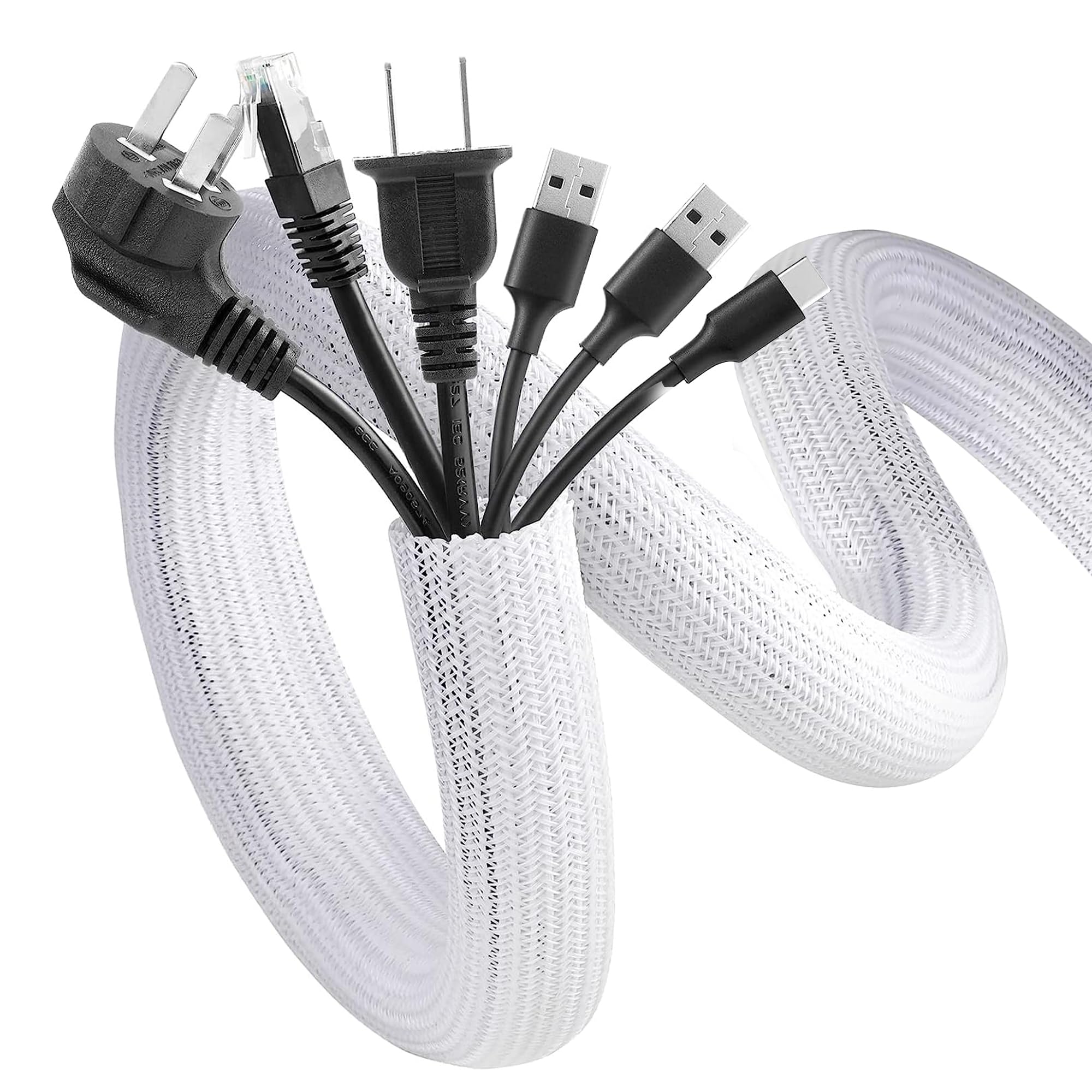 FITUEYES Design 2m Cord Cover 1.25inch Cable Sleeve Wire Loom Tubing Split Sleeving for Power Cord Audio Video USB Cable, Protect Pat from Chewing - White