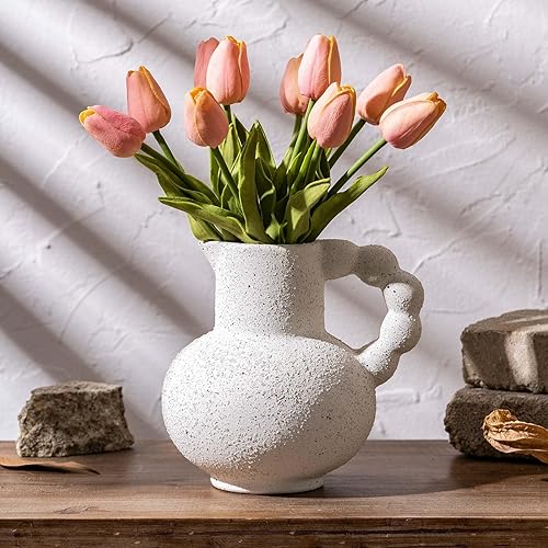 Florero rústico de cerámica grande, florero de cerámica vintage de las pampas, florero decorativo de cerámica blanco antiguo para decoración del