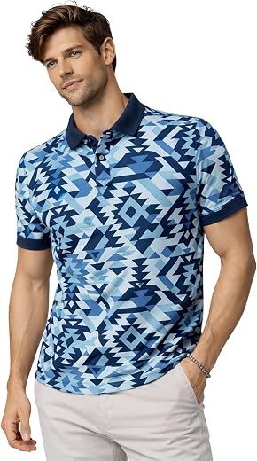 Glito Imported Poly Cotton Geometric Printed Polo T-Shirt for Men | Polo Collar | Short Sleeve | Regular Fit | Casual &amp; Sm...