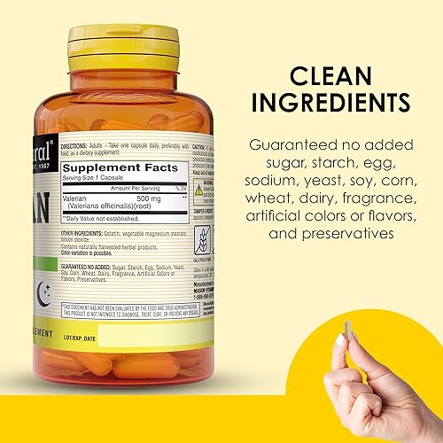 Miniatura 5 de Mason Natural Raíz de valeriana, 500 mg, ayuda natural para dormir, promueve un sueño saludable y reparador, suplemento de hierbas, 60 cápsulas