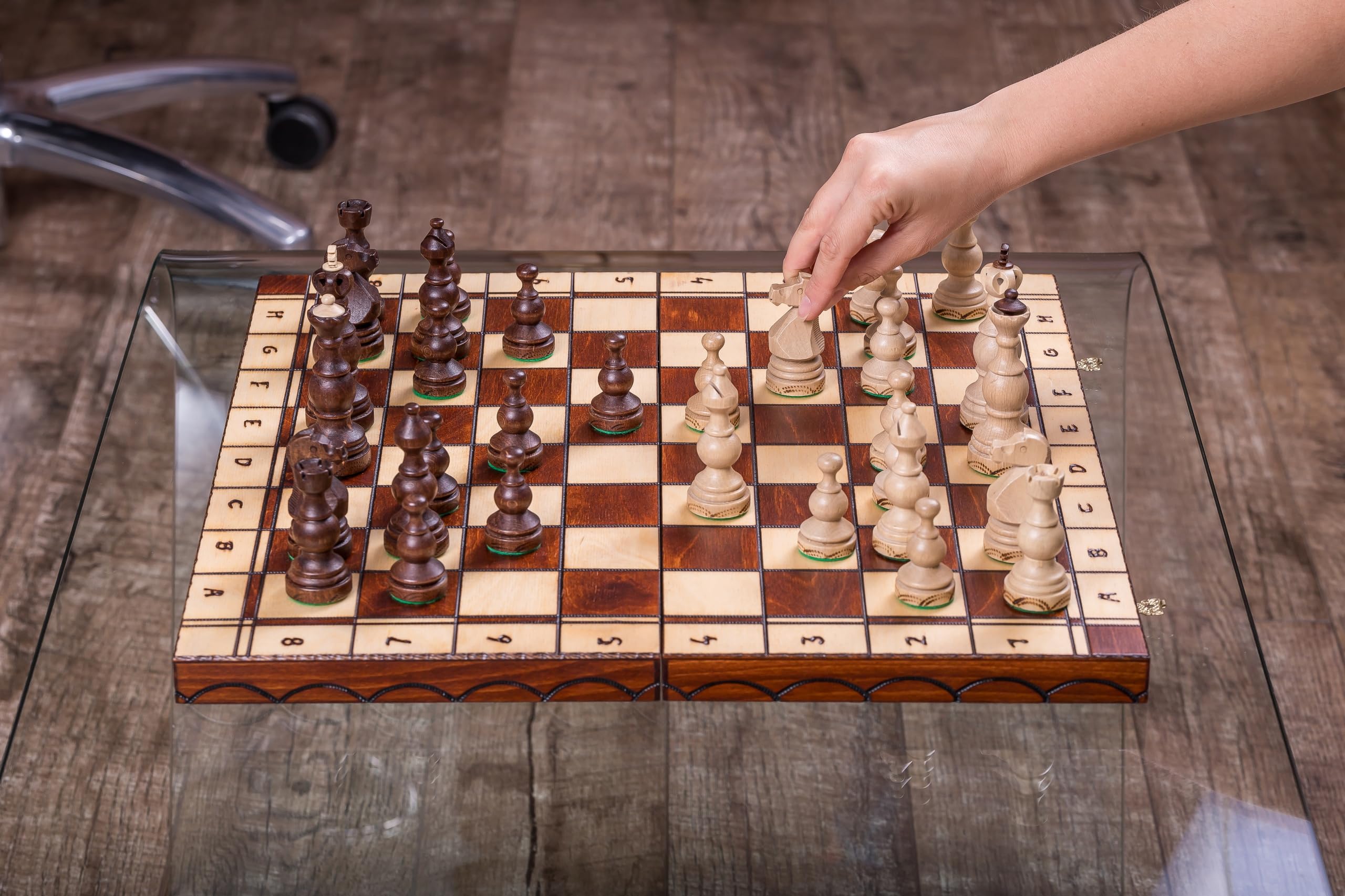 Schach aus Holz Schachspiel Legate + 2 x Damen - 48 x 48 cm Geschenkverpackung - Schachbrett & Schachfiguren Edel aus Holz
