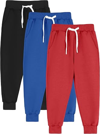 Resinta 3 Pack Toddler Boy Sweatpants Cotton Boys Athletic Joggers Pants Kids Sweats Pants with Pocket Workout Clothes