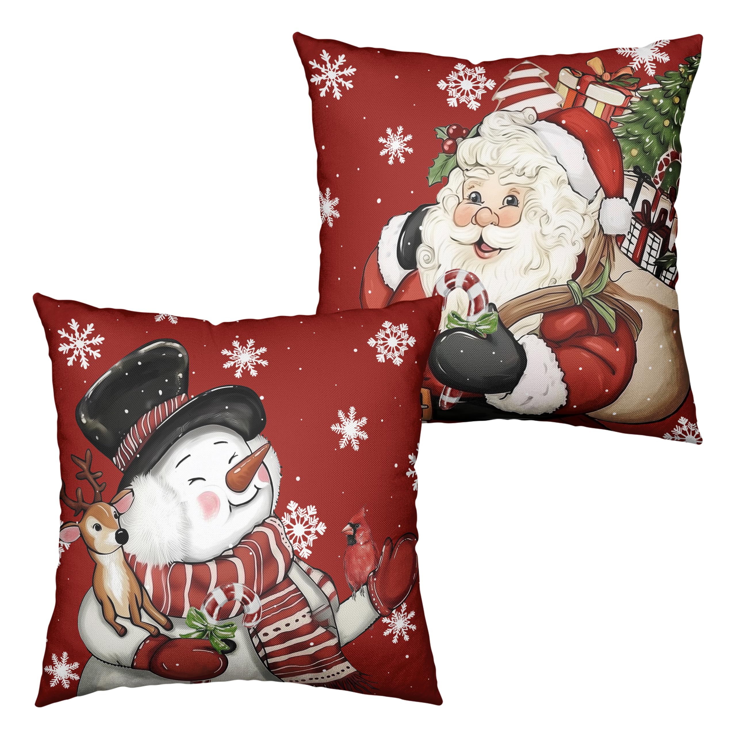 Lovely Christmas Snowman Pillow Covers Santa Throw Pillow Covers 18x18 Set of 2 Red Xmas Pillowcase Winter Snowflakes Cushion Case for Holiday Decorations Couch Sofa