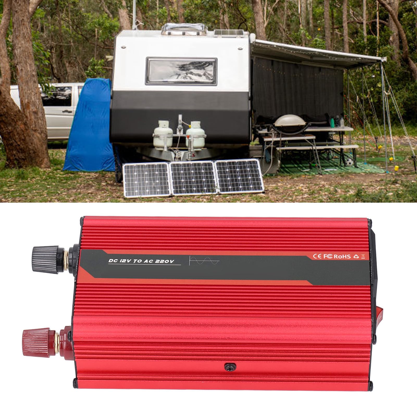 Ejoyous Przetwornica Napięcia Samochodu Stop Aluminium Przetwornica DC12V na AC220V 300W Czysta Fala Sinusoidalna Port USB Wentylator Chłodzący do Wycieczek na świeżym Powietrzu Kempingu i Zużycia