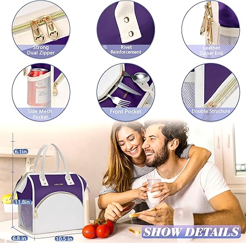 Miniatura 3 de LOKASS Lonchera aislada con apertura amplia, soporte grande para bebidas, organizador de aperitivos de nailon duradero con correa de hombro