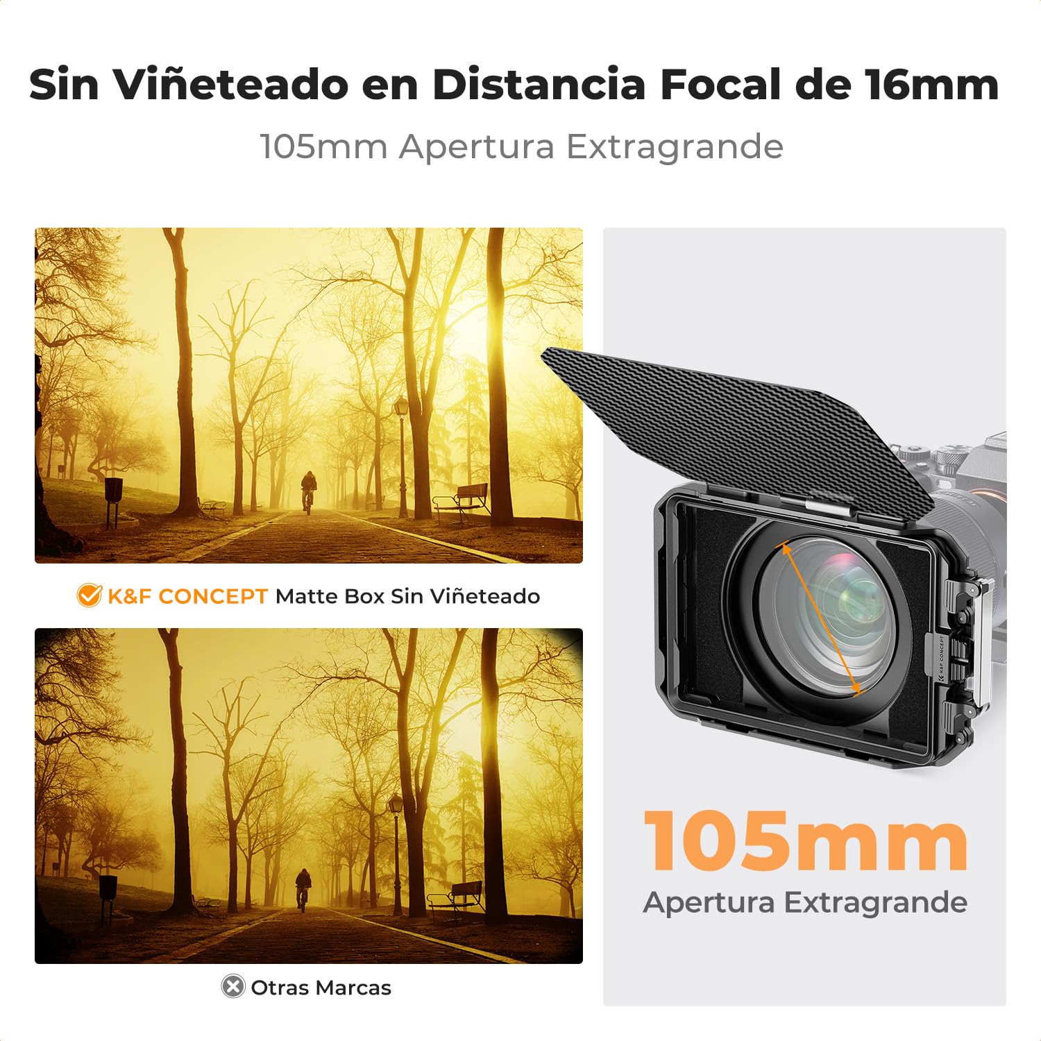 K&F CONCEPT Mini Matte Box,Bandera Superior Fibra de Carbono con 1 Bandeja de Filtro de 4" x 5,65" con 5 Adaptadores de Anillo Circular (67/72/77/82/95mm)