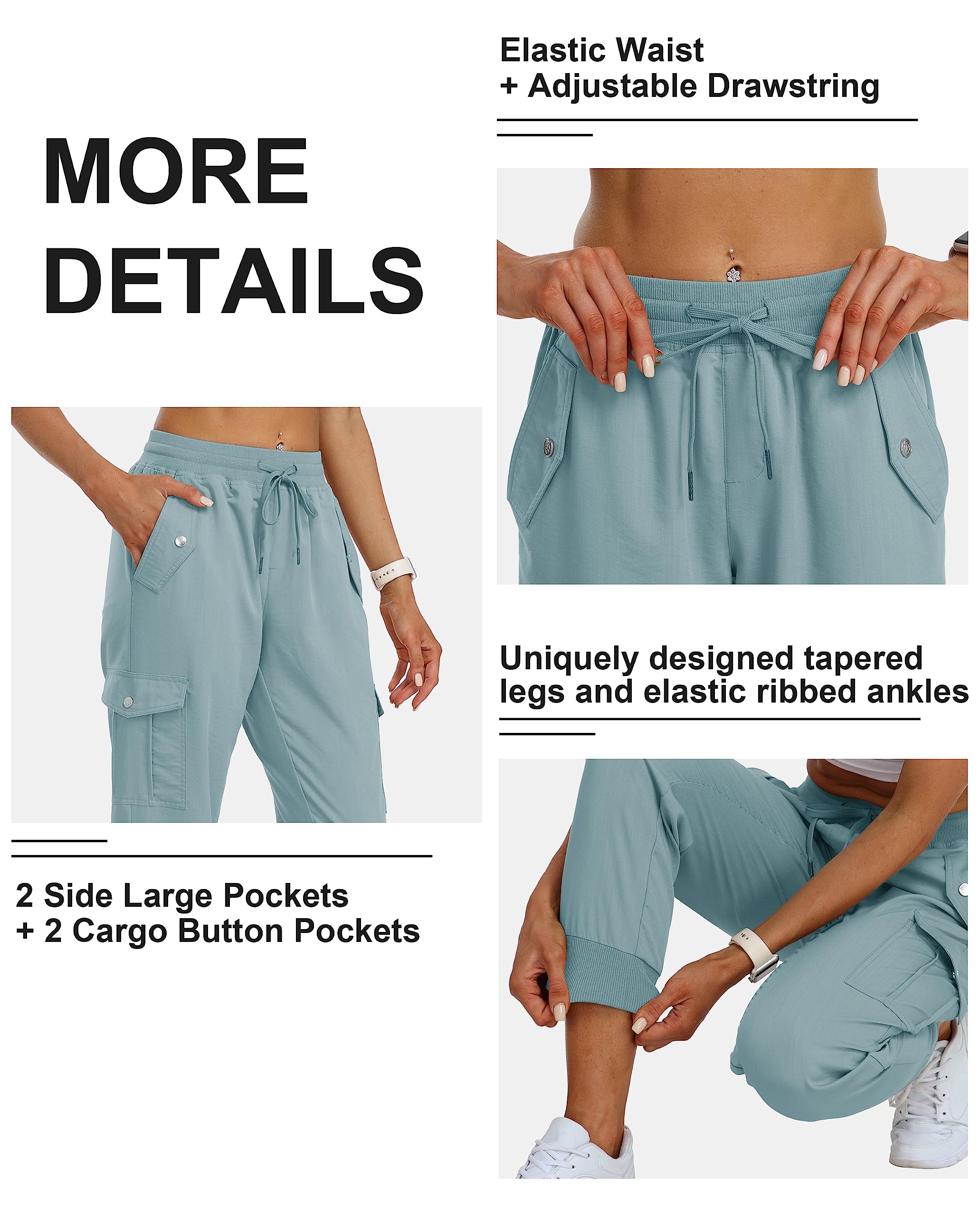Pantalon Cargo Femme Pantalon de Randonnée Léger Séchage Rapide Moto Travail Taille Elastique Imperméable Pants avec Poches