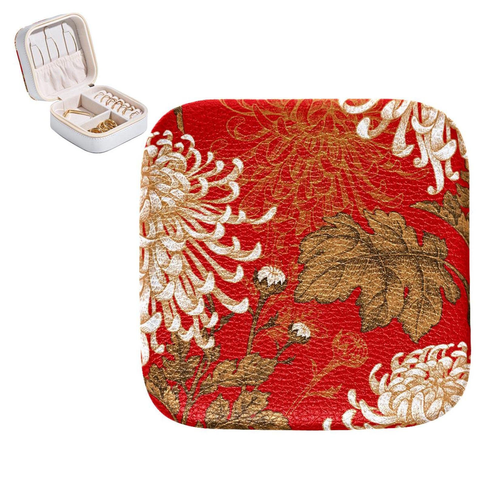 Boîte à Bijoux Voyage Motif Floral Japonais – Cuir Synthétique, Velours Intérieur, 10x10x5 Cm - 12