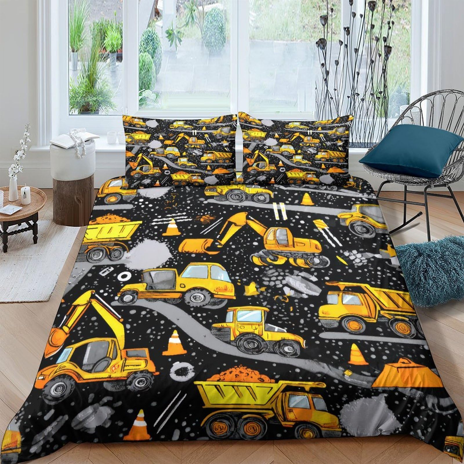 Ctjqhvkz Style-9 3D Printed Construction Vehicles Fitted Sheet Microfiber Soft Breathable Roadwork Bed Cover For Bedroom Dorm Decor Single（135X200cm）