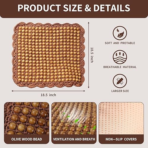 Miniatura 7 de Four Seasons - Cojín para asiento de automóvil con cuentas de madera de olivo natural, cómodo y fresco para masaje de verano (cuadrado) para camión,