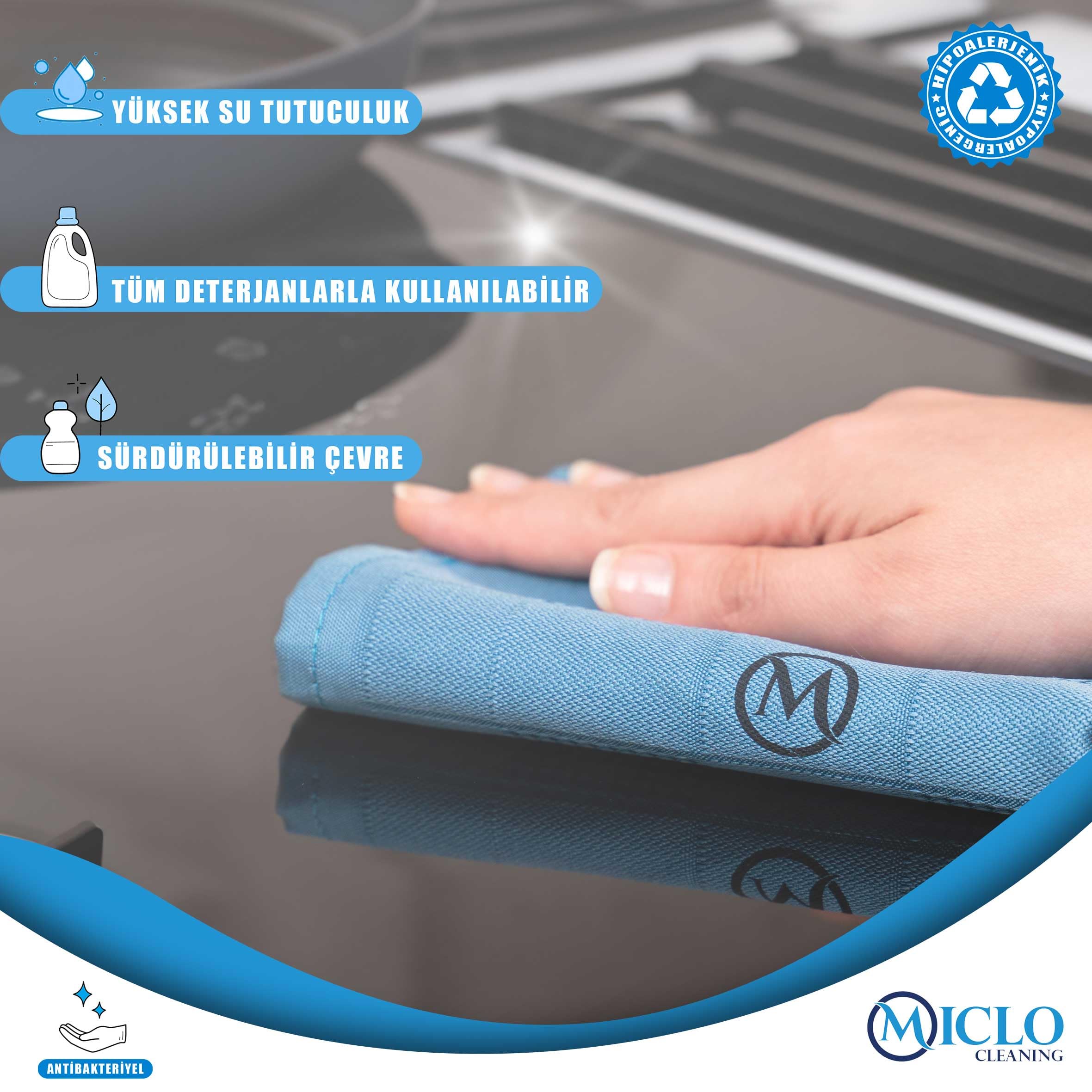 MICLO CLEANING | Mikrofiber Temizlik Bezi 3'lü Set - Sihirli Bez | Cam Ayna Bezi | Dark Seri (30x40cm)