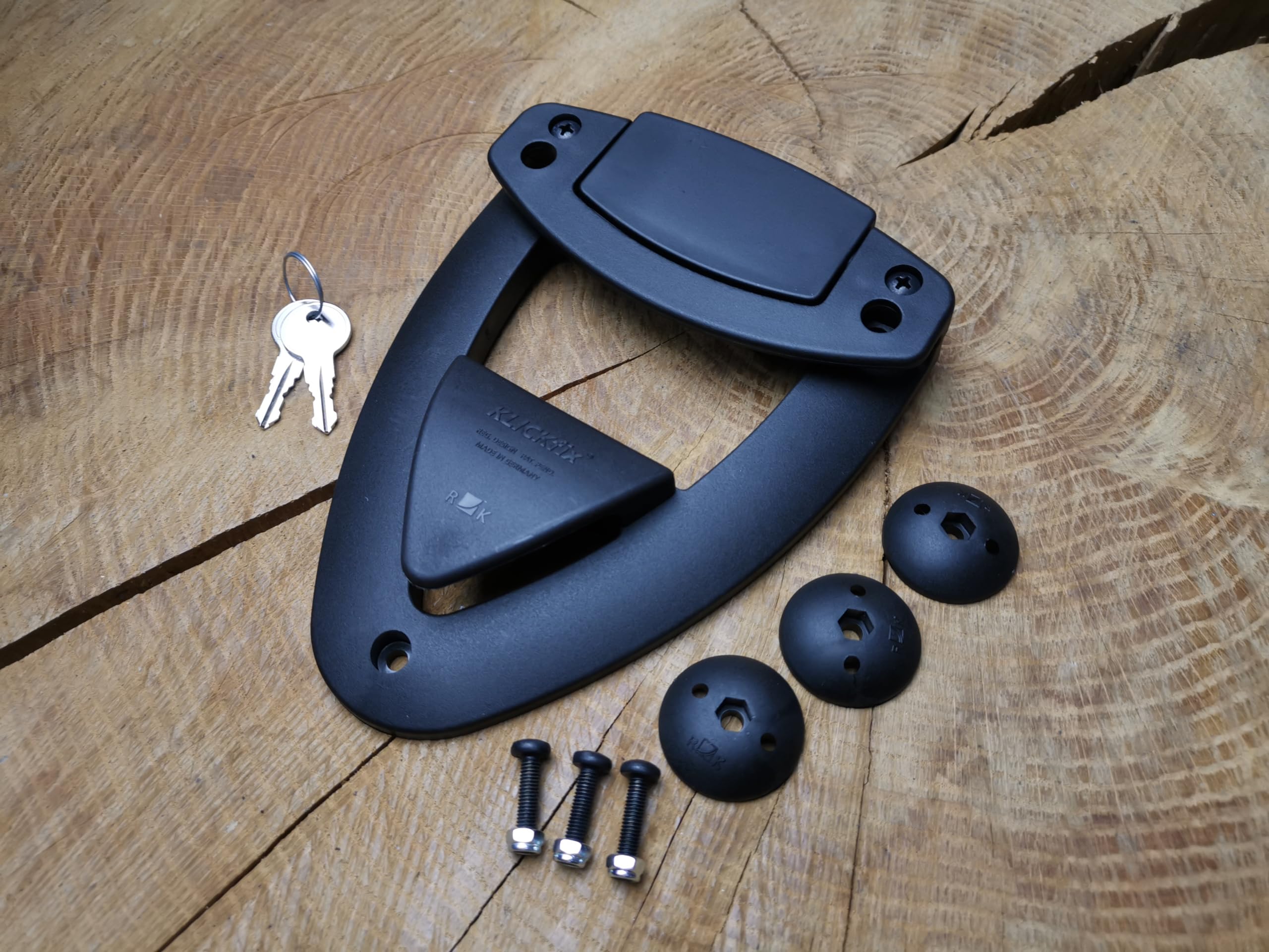 KLICKFIX Mot Schnellwechselsystem kompatibel mit Klick-Fix für Satteltaschen Schwingentaschen Seitenkoffer Alukoffer Motorradtkoffer linke oder rechte Seite Harley Davidson Sportster Softail