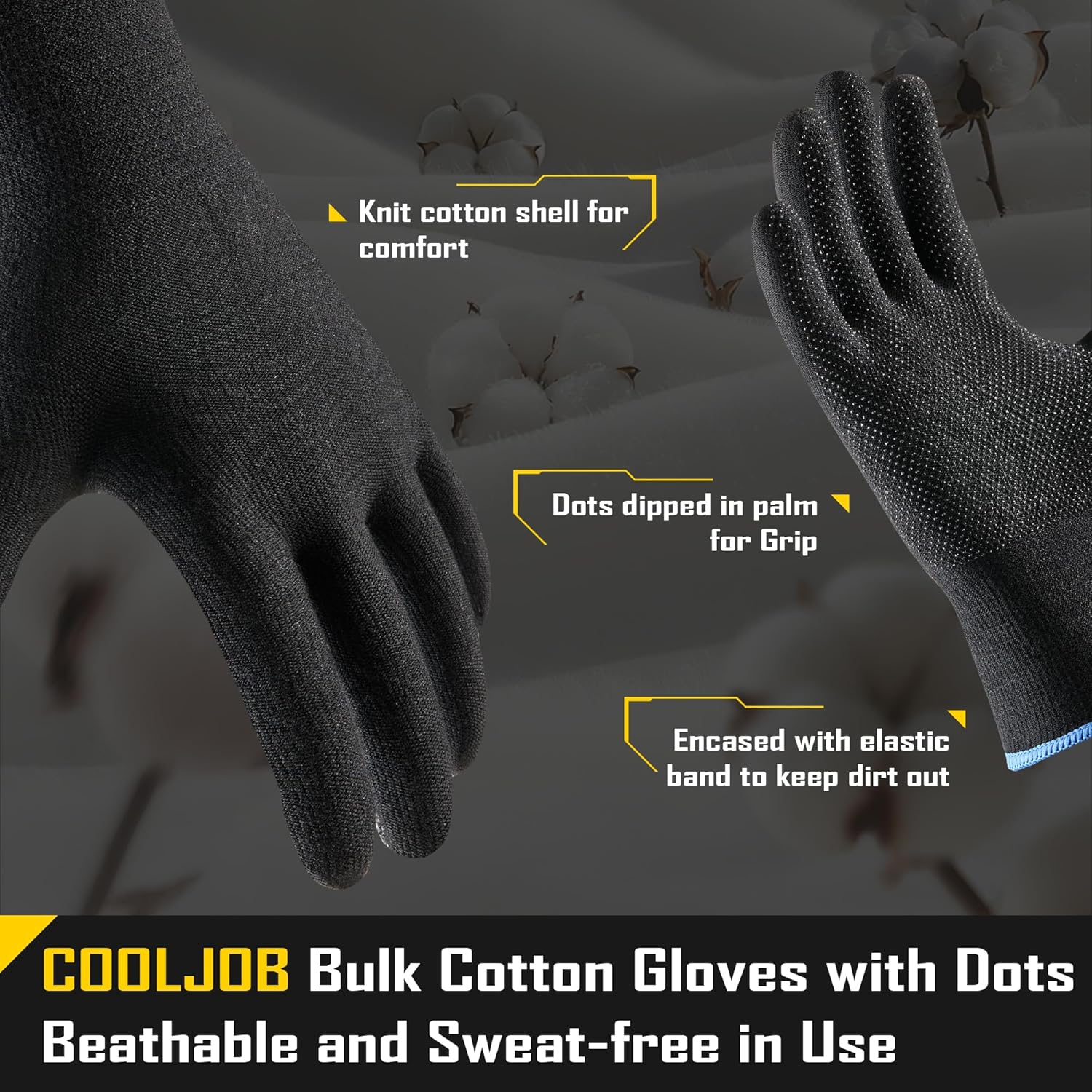 COOLJOB 12/60 Pairs Cotton Work Gloves with Non-Slip Grip Dots, Breathable Lightweight Gloves for Construction Gardening - Image 2