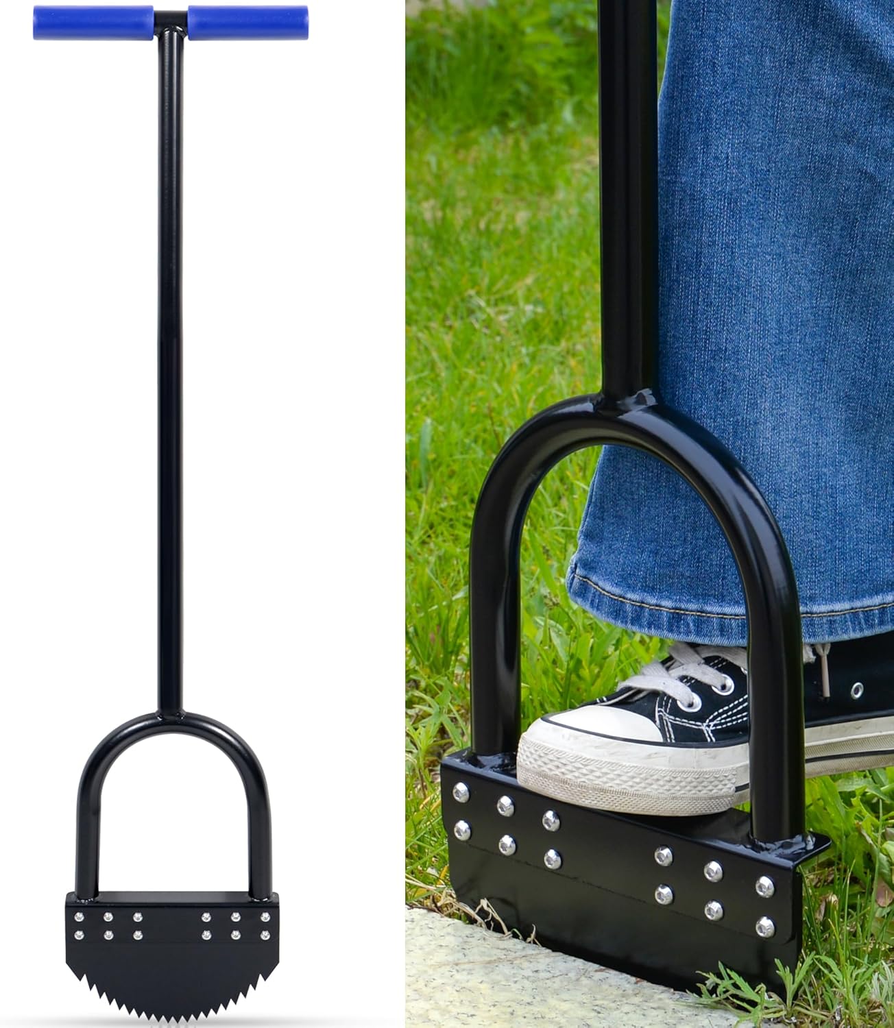 One-Piece 41in Manual Edger Lawn Tool with Spring Steel Blade Manganese Steel Border Edger for Landscaping Rustproof Half Moon Edger with Rubber Handle for Garden Maintenance