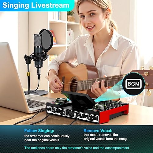 Miniatura 6 de Paquete de micrófono para podcast con mezclador de audio de tablero de sonido en vivo, paquete de equipo de podcast con micrófono de condensador de